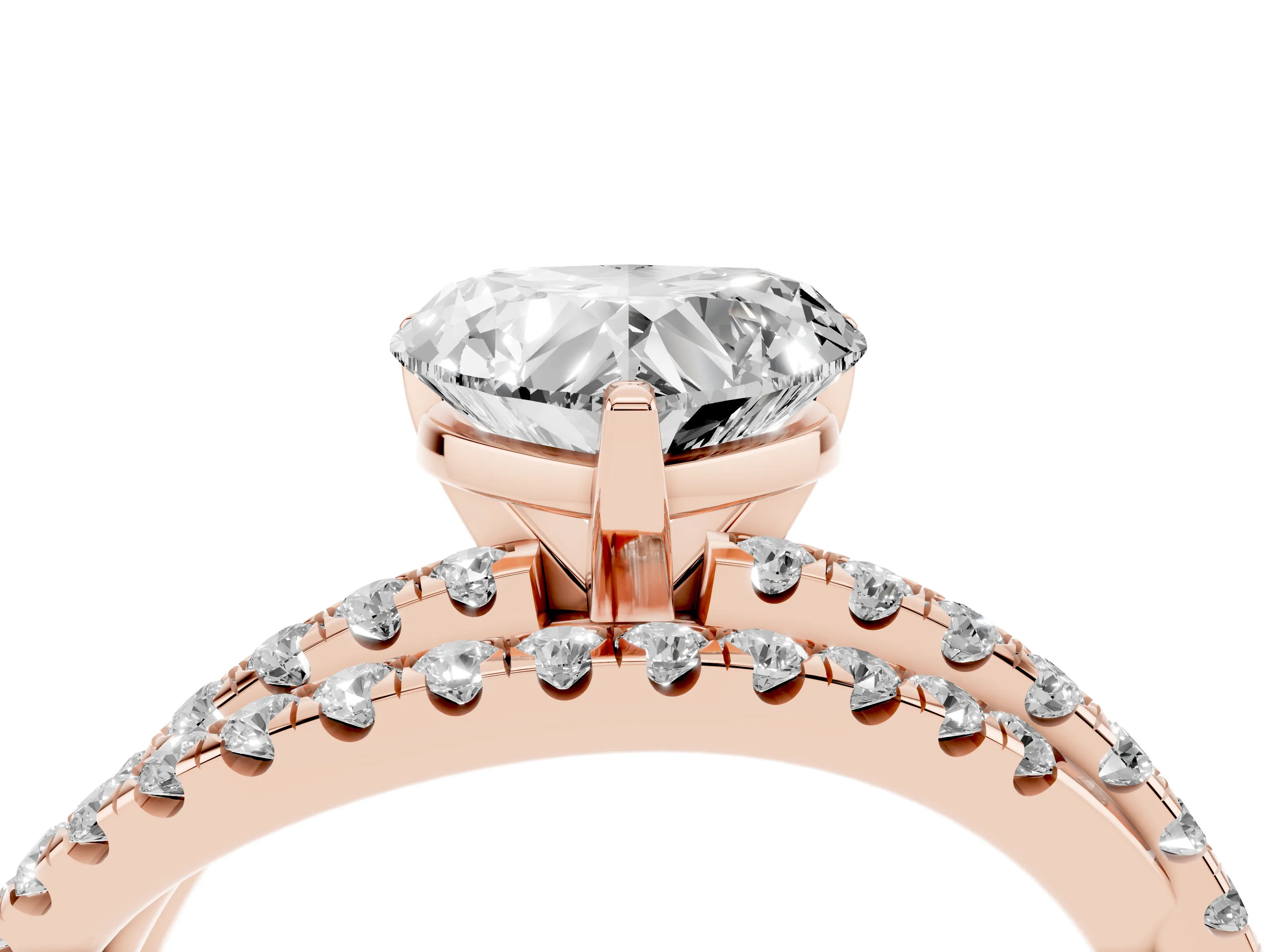 Heart Cut Diamond Solitaire Twist Band Ring Set in Rose gold with Pavé Setting and Prong Head