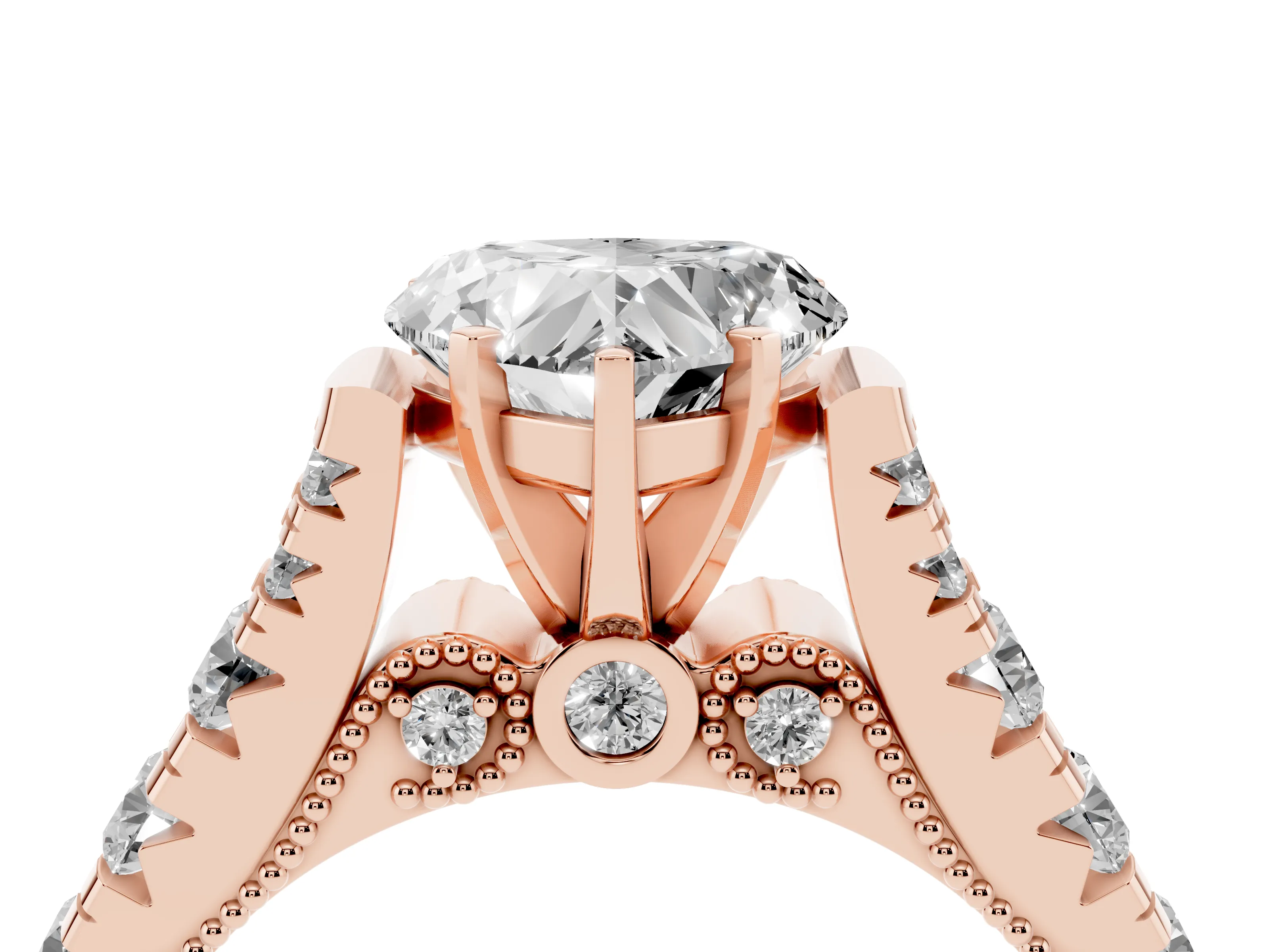 Heart Cut Diamond Classic Solitaire Ring Set in Rose gold with Pavé Band and Prong Setting