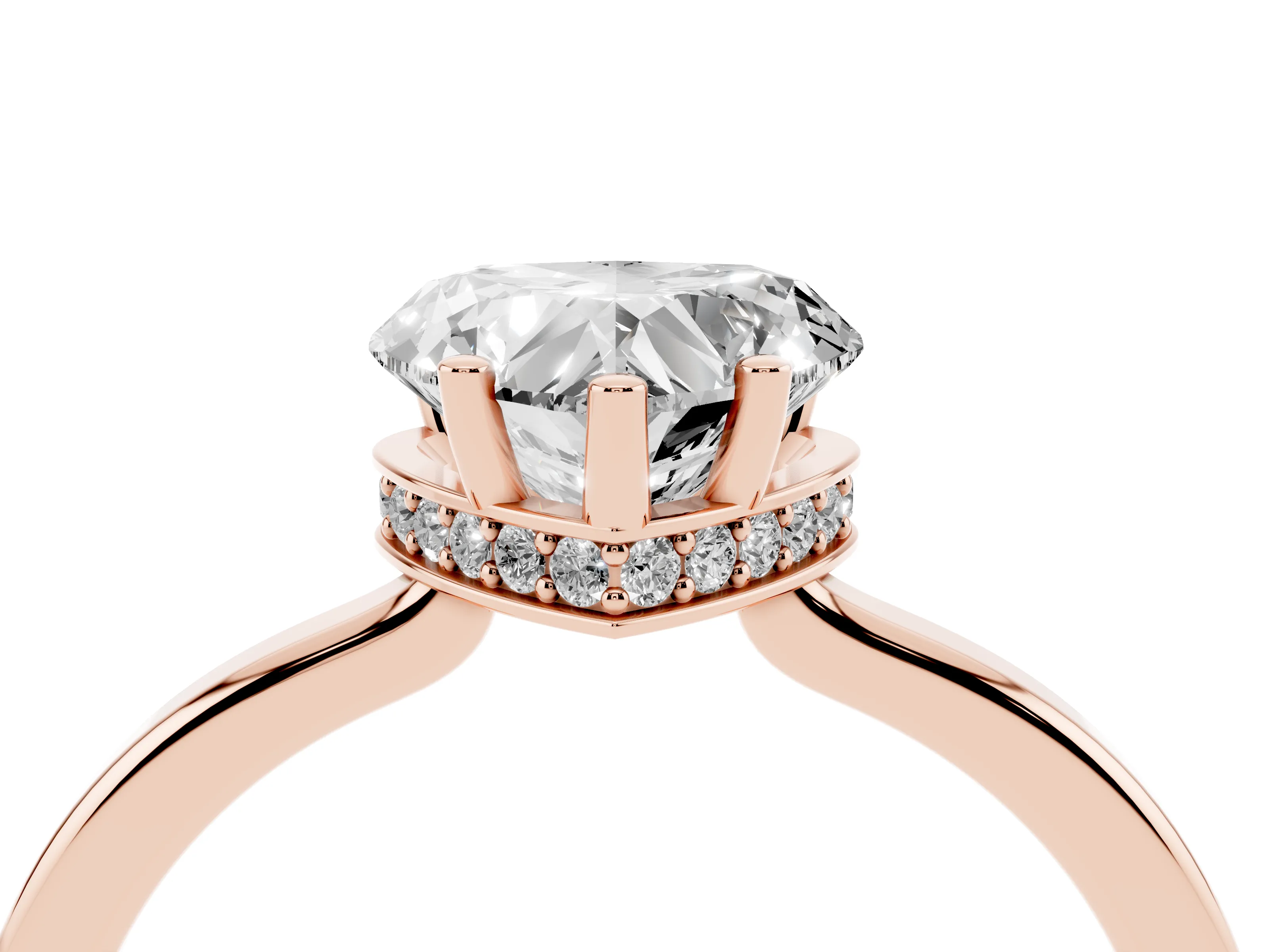 Heart Cut Diamond Solitaire Engagement Ring Set in Rose gold with Prong Setting on a Plain Band