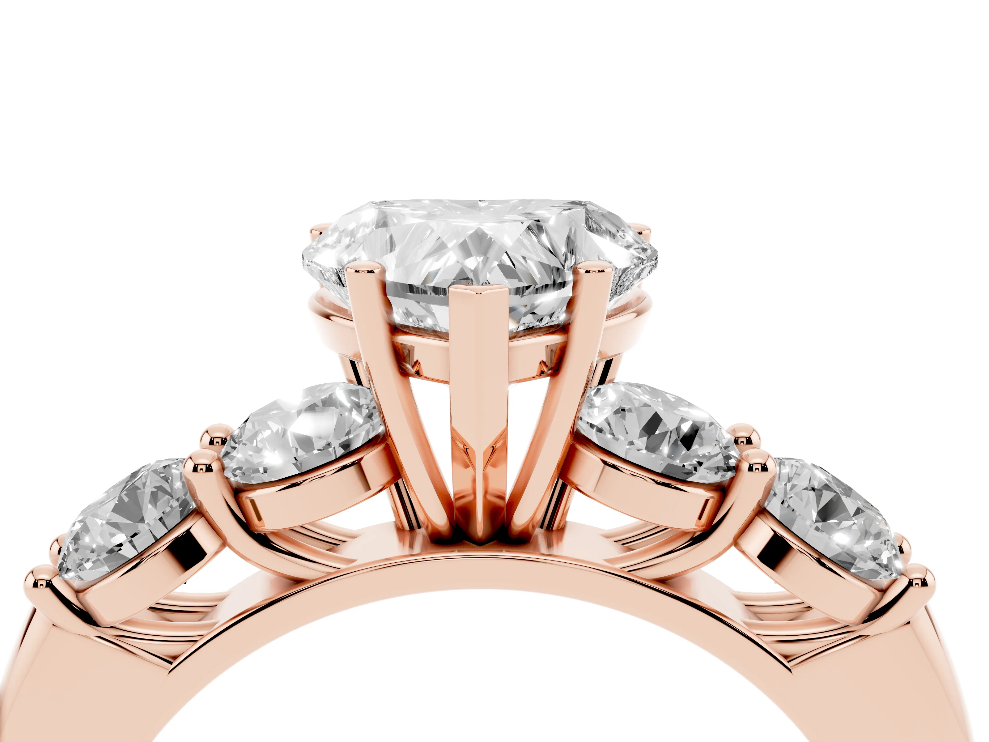 Heart Cut Diamond Five-Stone Prong Set Ring Set in Rose gold with Classic Band