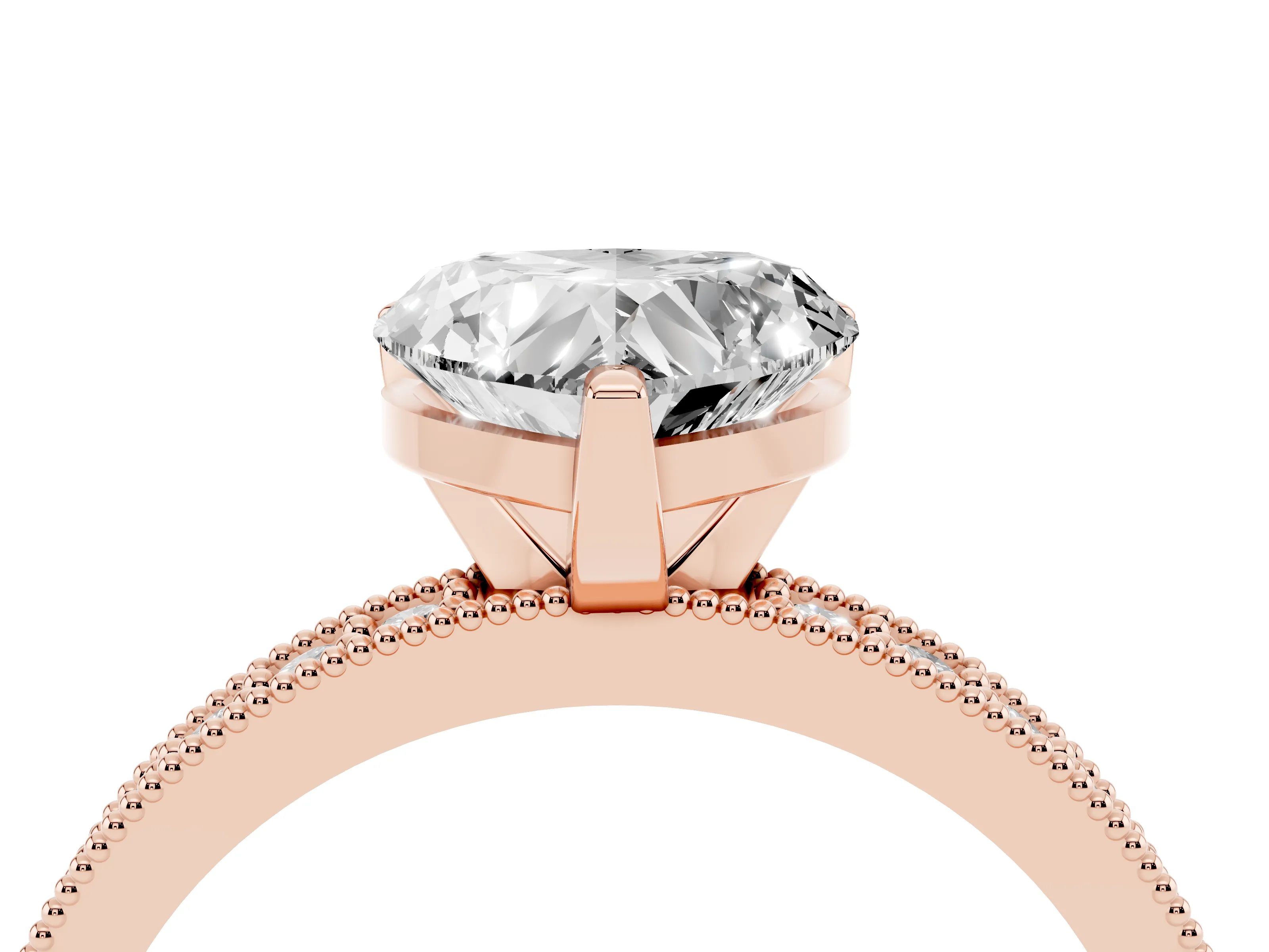 Heart Cut Diamond Milgrain Pavé Engagement Ring Set in Rose gold with Prong Setting