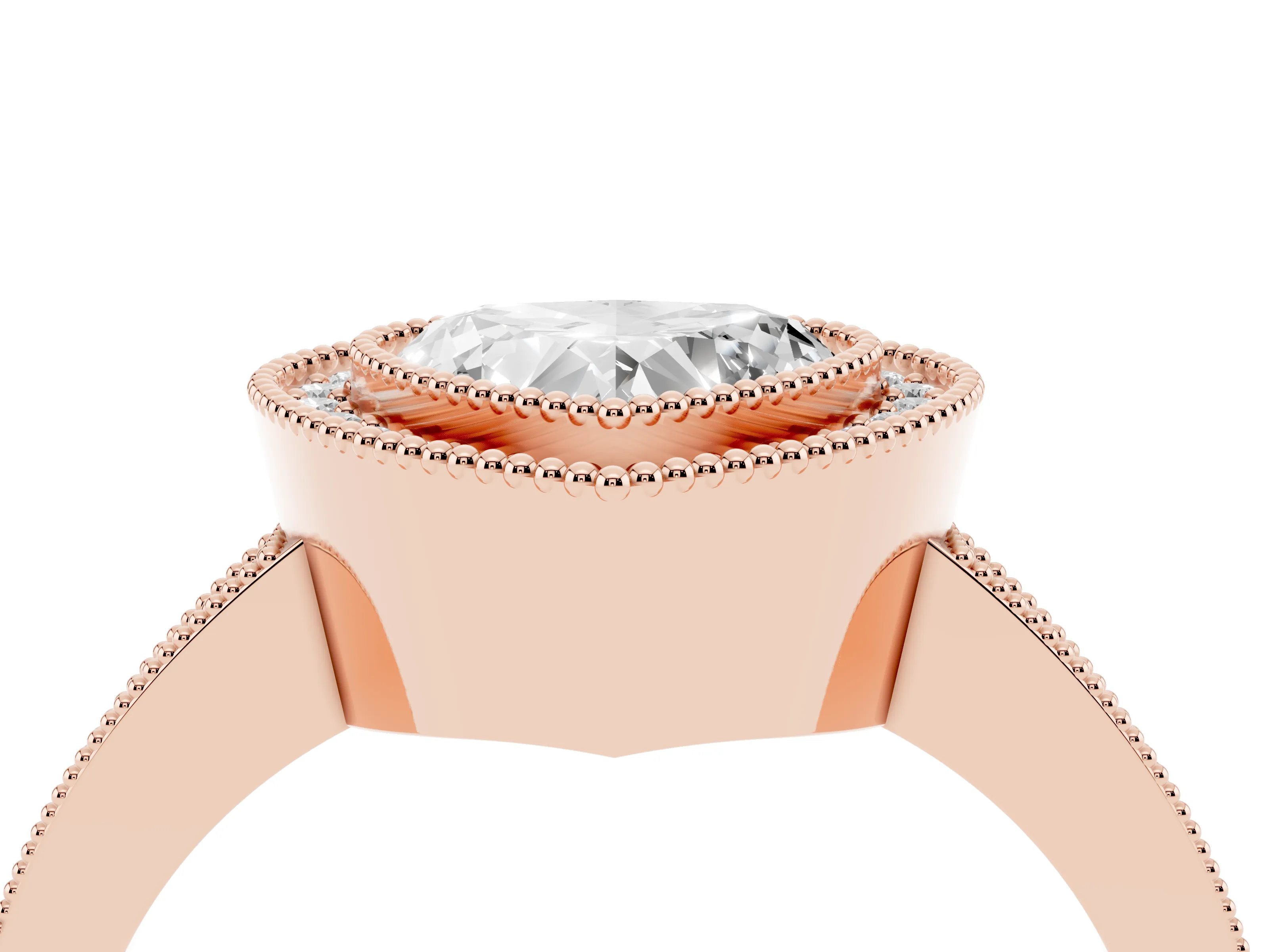 Heart Cut Diamond Halo Engagement Ring Set in Rose gold with Pavé Band and Round Halo Stones
