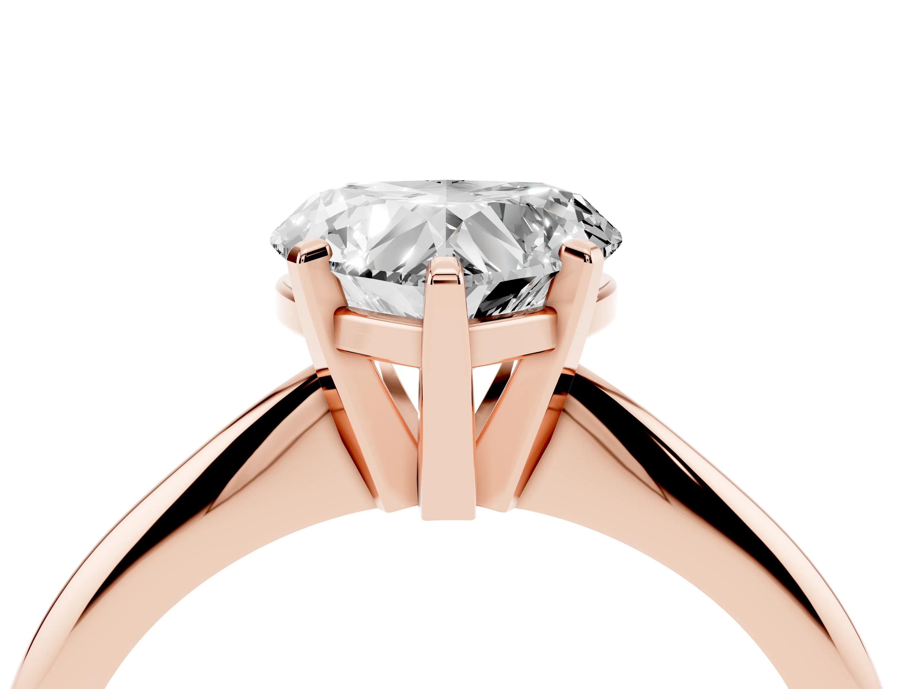 Heart Cut Diamond Solitaire Ring Set in Rose gold with Prong Setting on a Plain Round Band