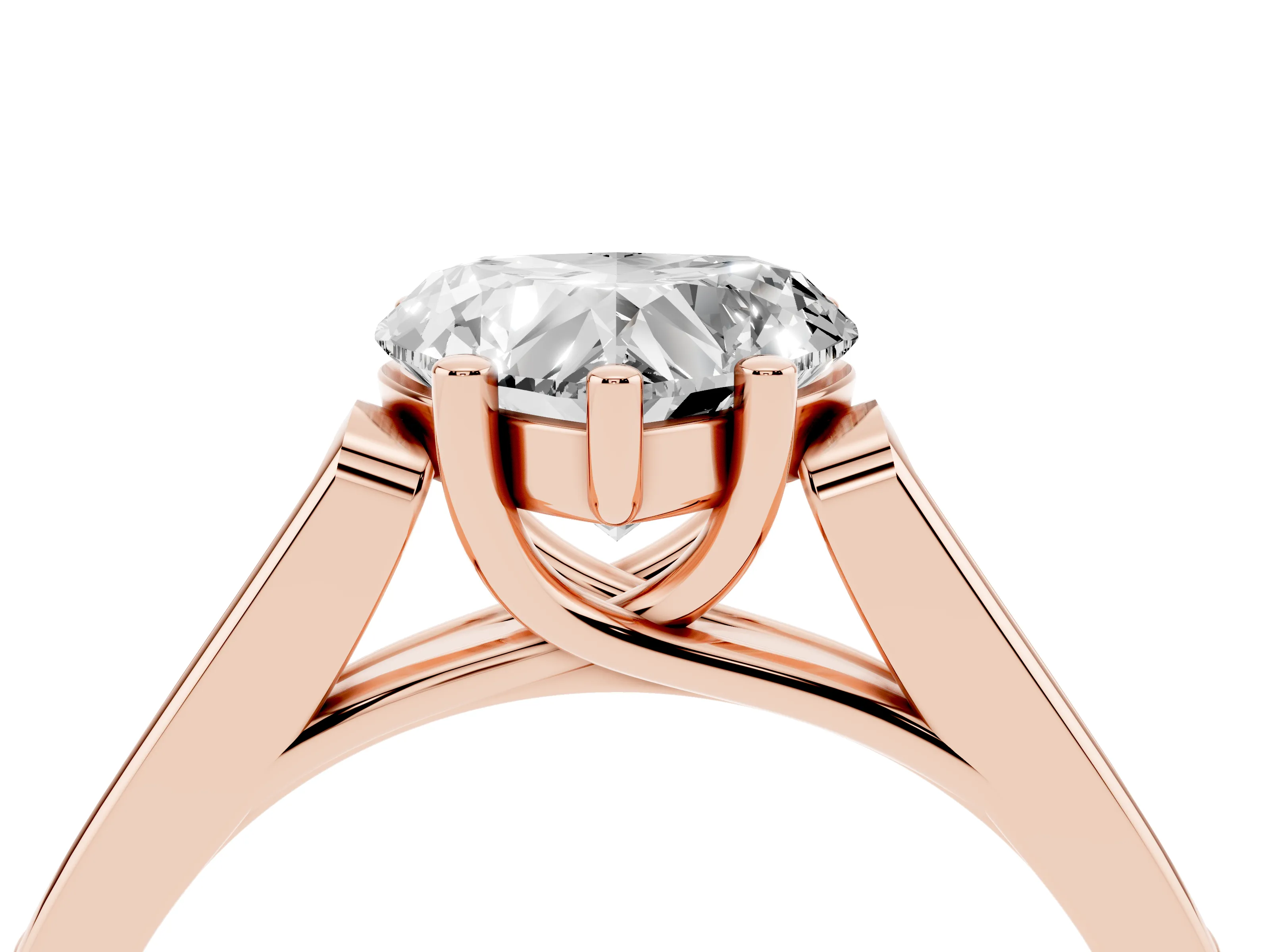 Heart Cut Diamond Solitaire Cathedral Engagement Ring Set in Rose gold with Channel-Set Band and Prong Setting