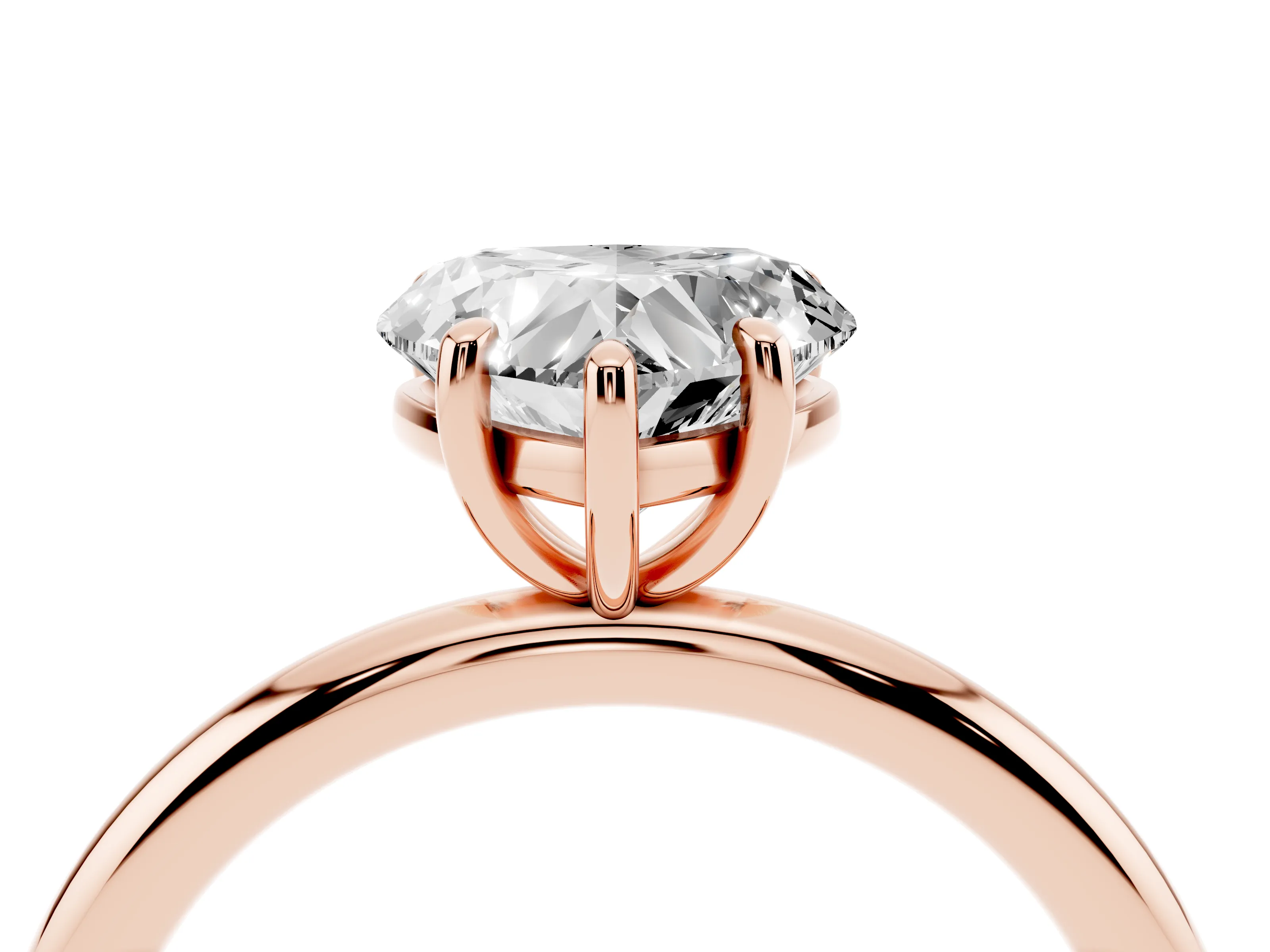 Heart Cut Diamond Solitaire Ring Set in Rose gold with Prong Setting on a Polished Plain Band