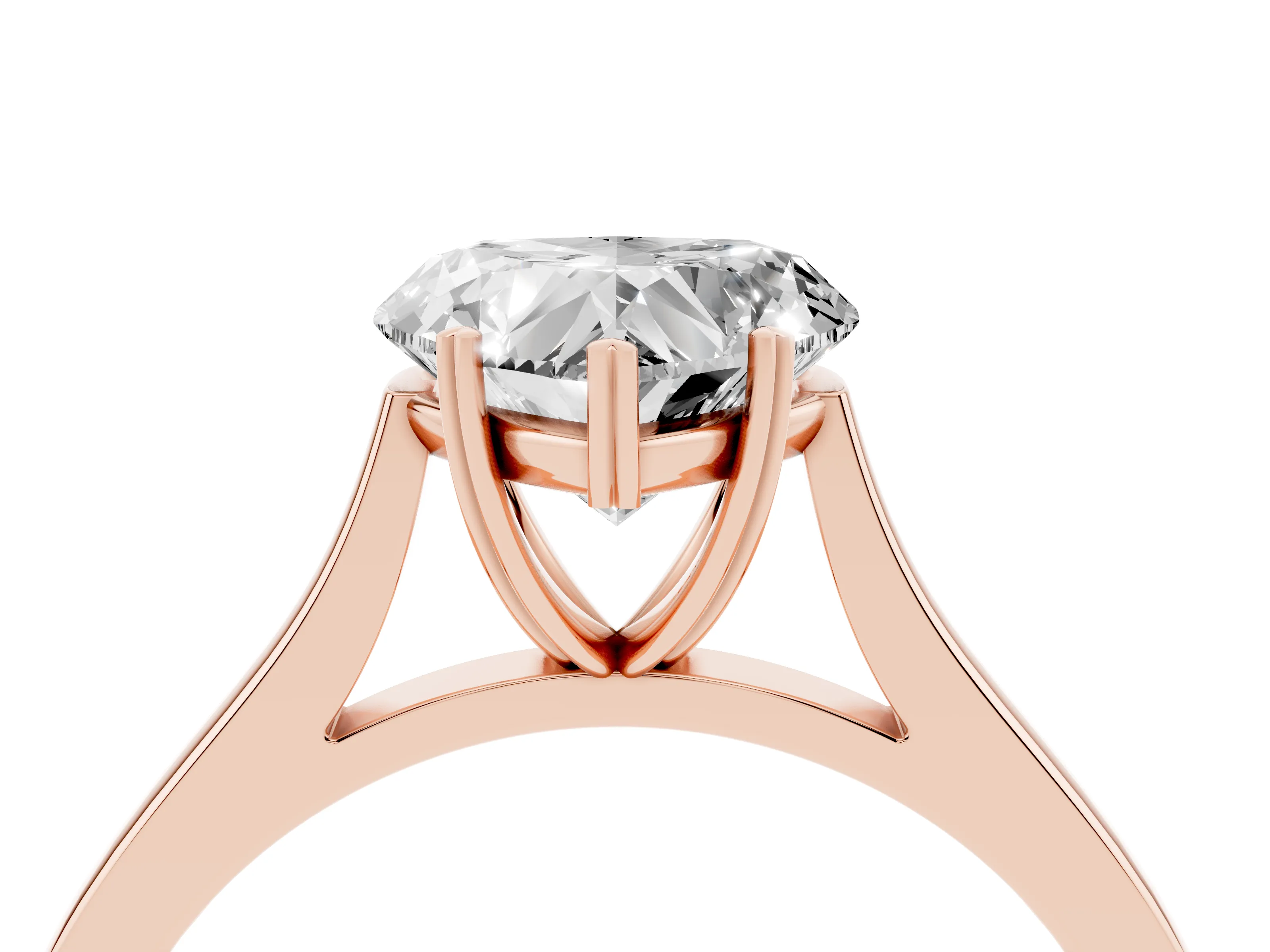 Heart Cut Diamond Solitaire Heart Prong Engagement Ring Set in Rose gold with Tapered Band