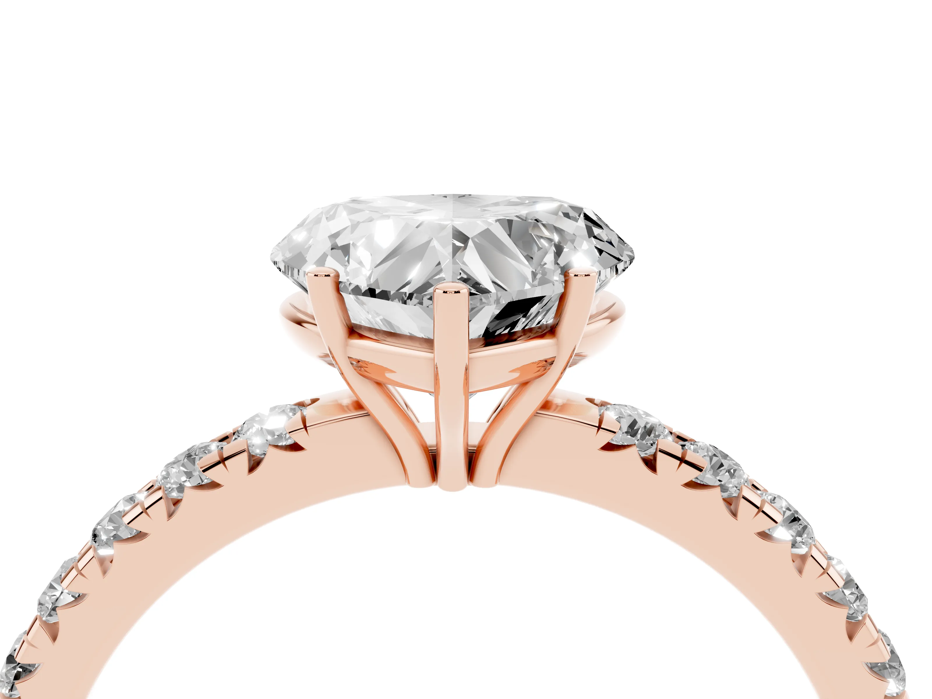 Heart Cut Diamond Pavé Solitaire Engagement Ring Set in Rose gold with Prong Setting