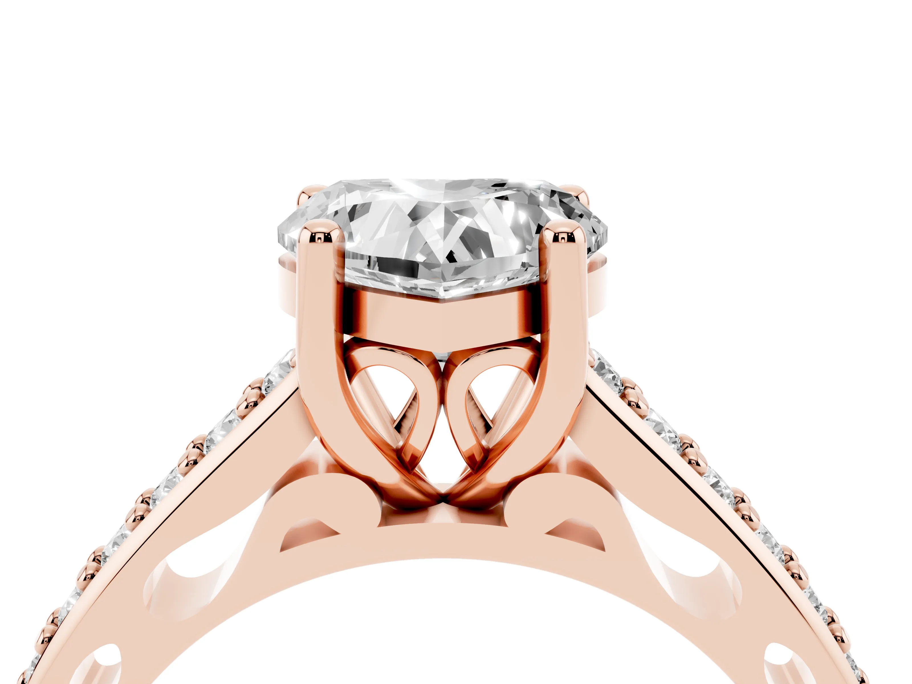 Heart Cut Diamond Prong Set Solitaire Engagement Ring Set in Rose gold with Pavé Band