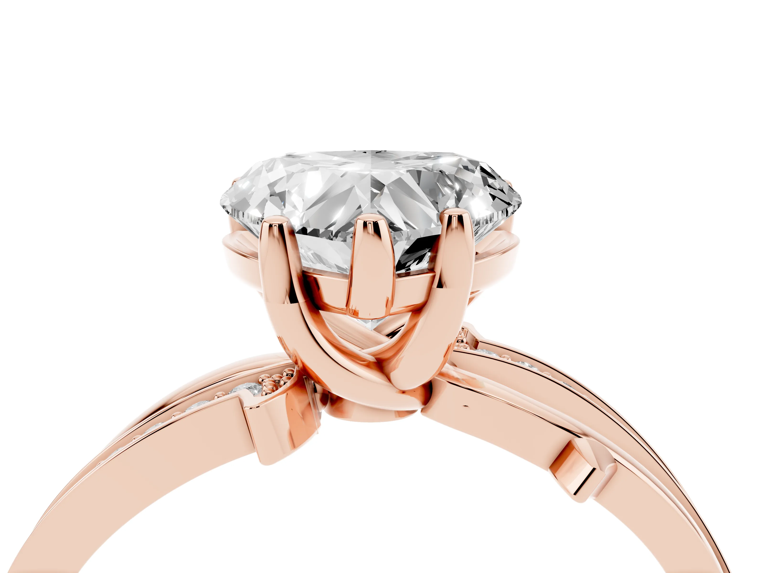 Heart Cut Diamond Pavé Twist Band Solitaire Ring Set in Rose gold with Prong Setting