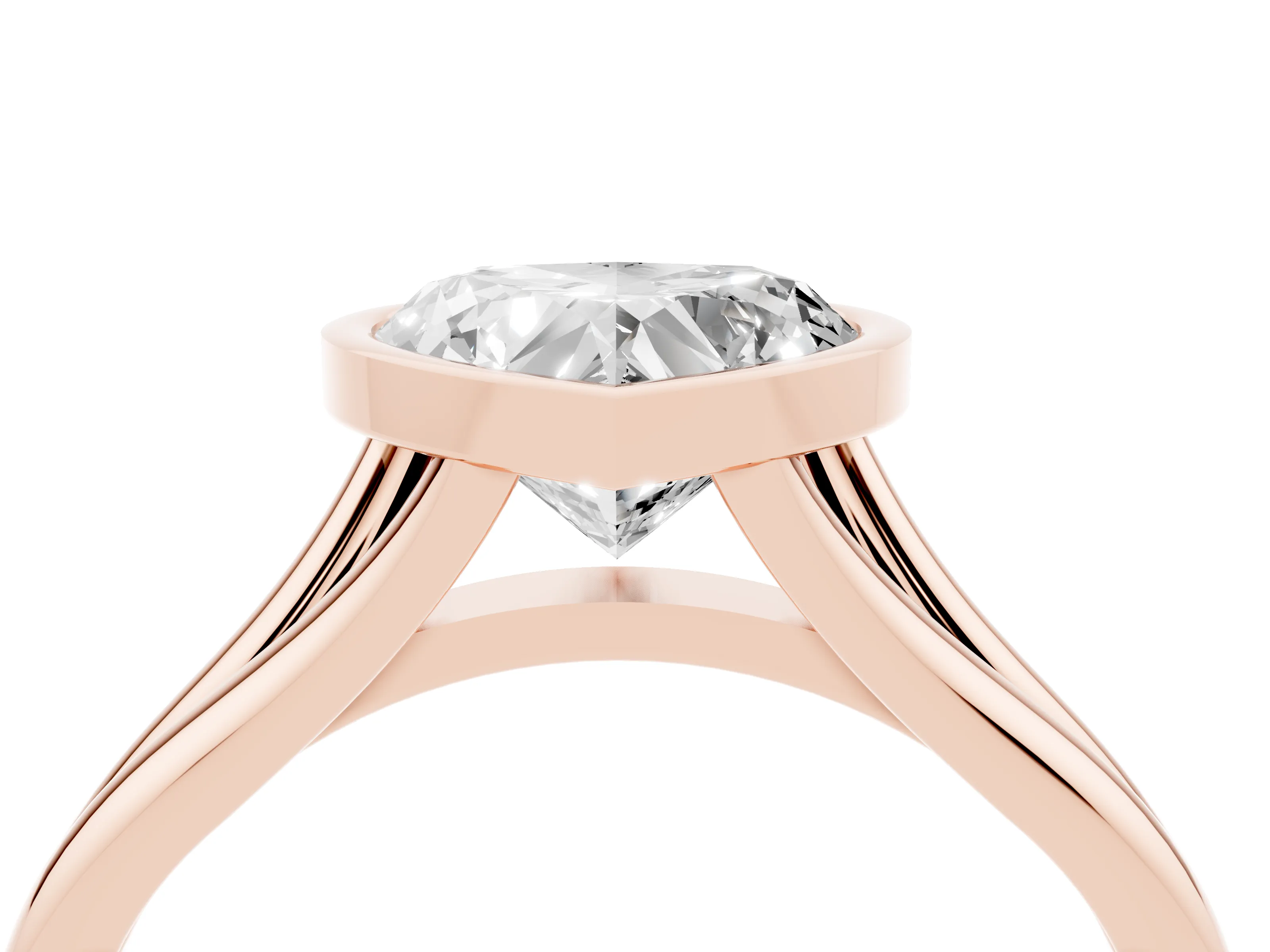 Bezel Set Heart Cut Diamond Solitaire Ring Set in Rose gold with Tapered Band