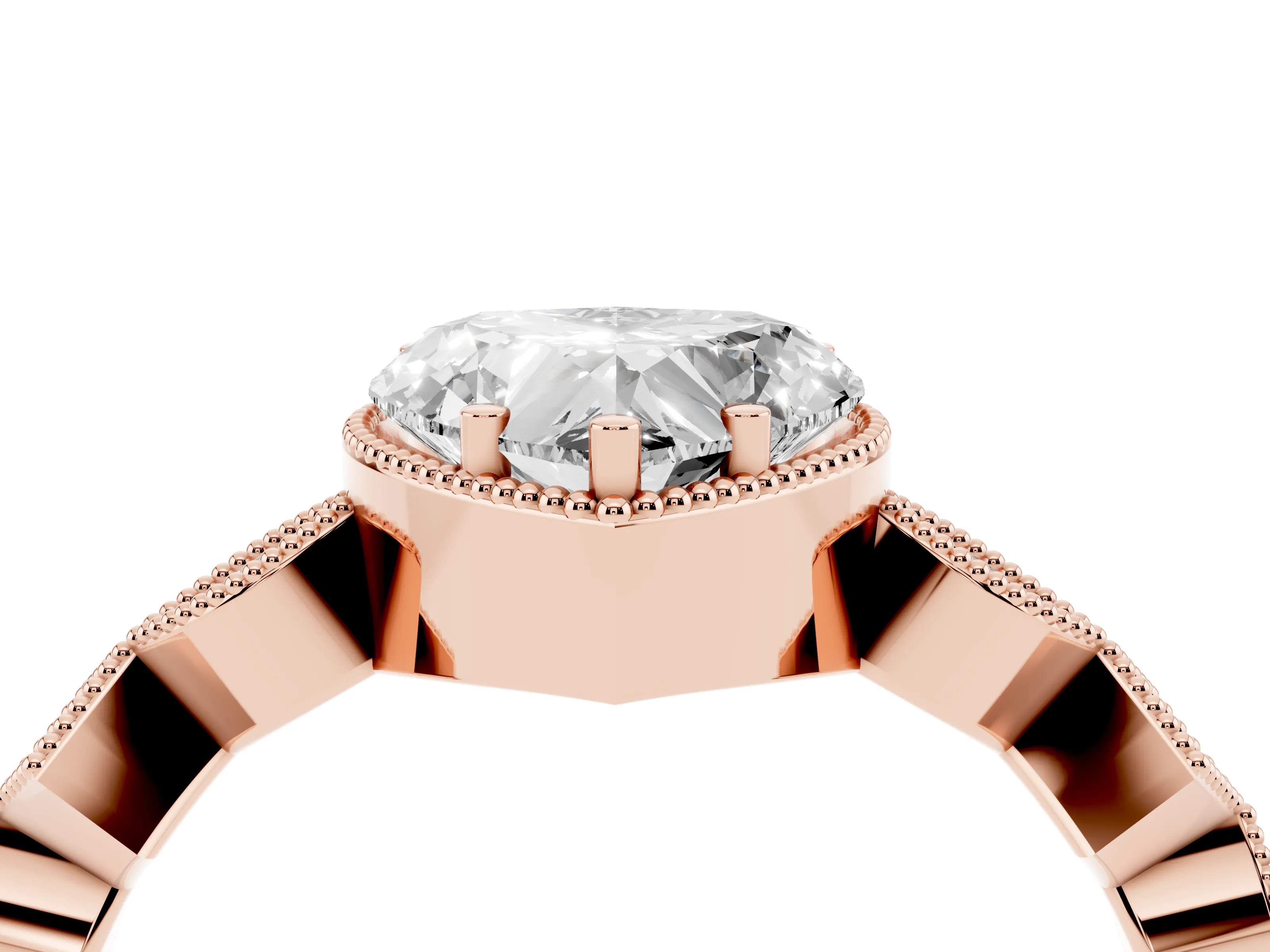 Heart Cut Diamond Milgrain Marquise Twist Band Ring Set in Rose gold with Prong Setting