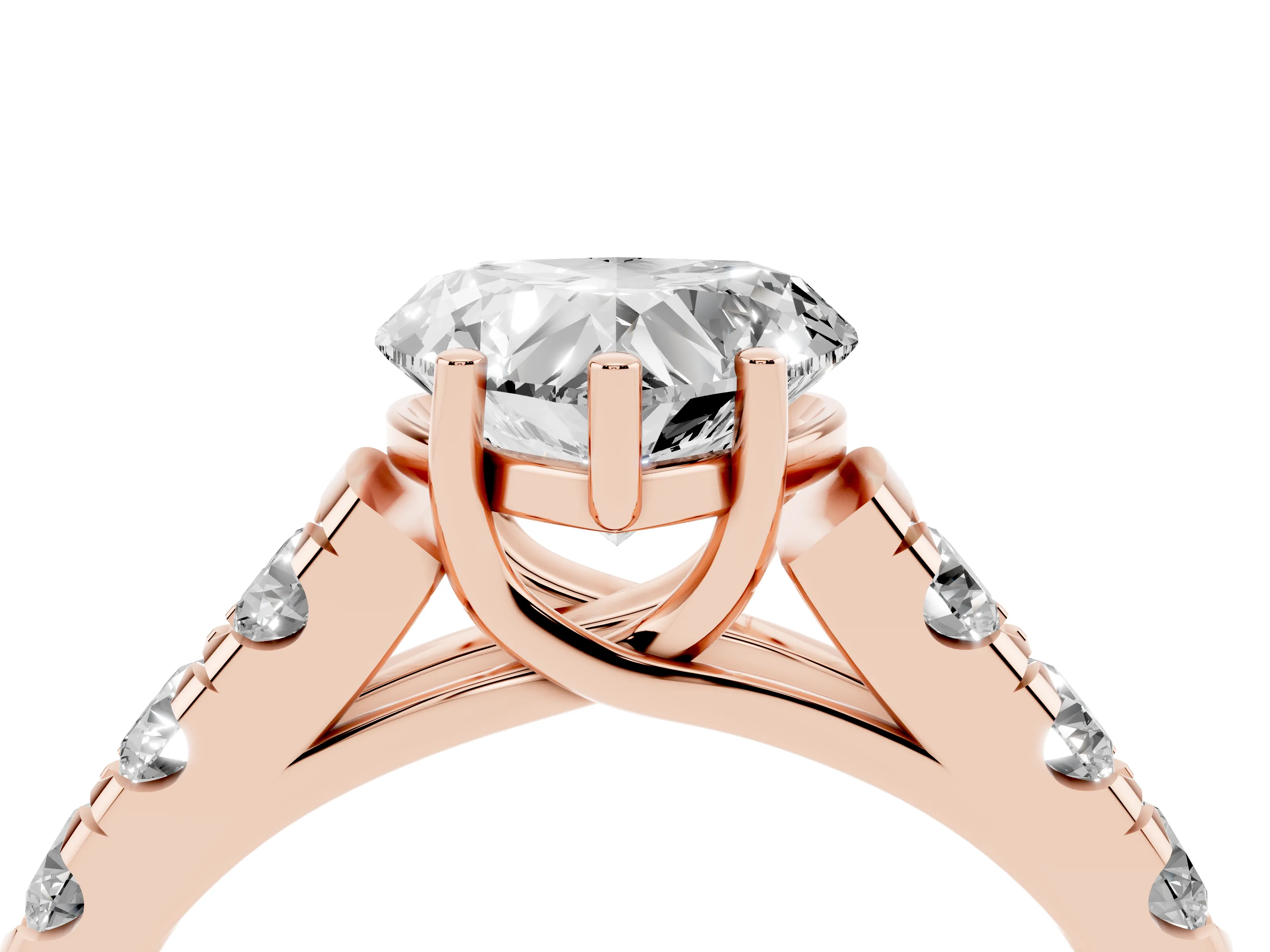 Heart Cut Diamond Solitaire Ring Set in Rose gold with Cut-Down Micro Pavé Band and Prong Setting