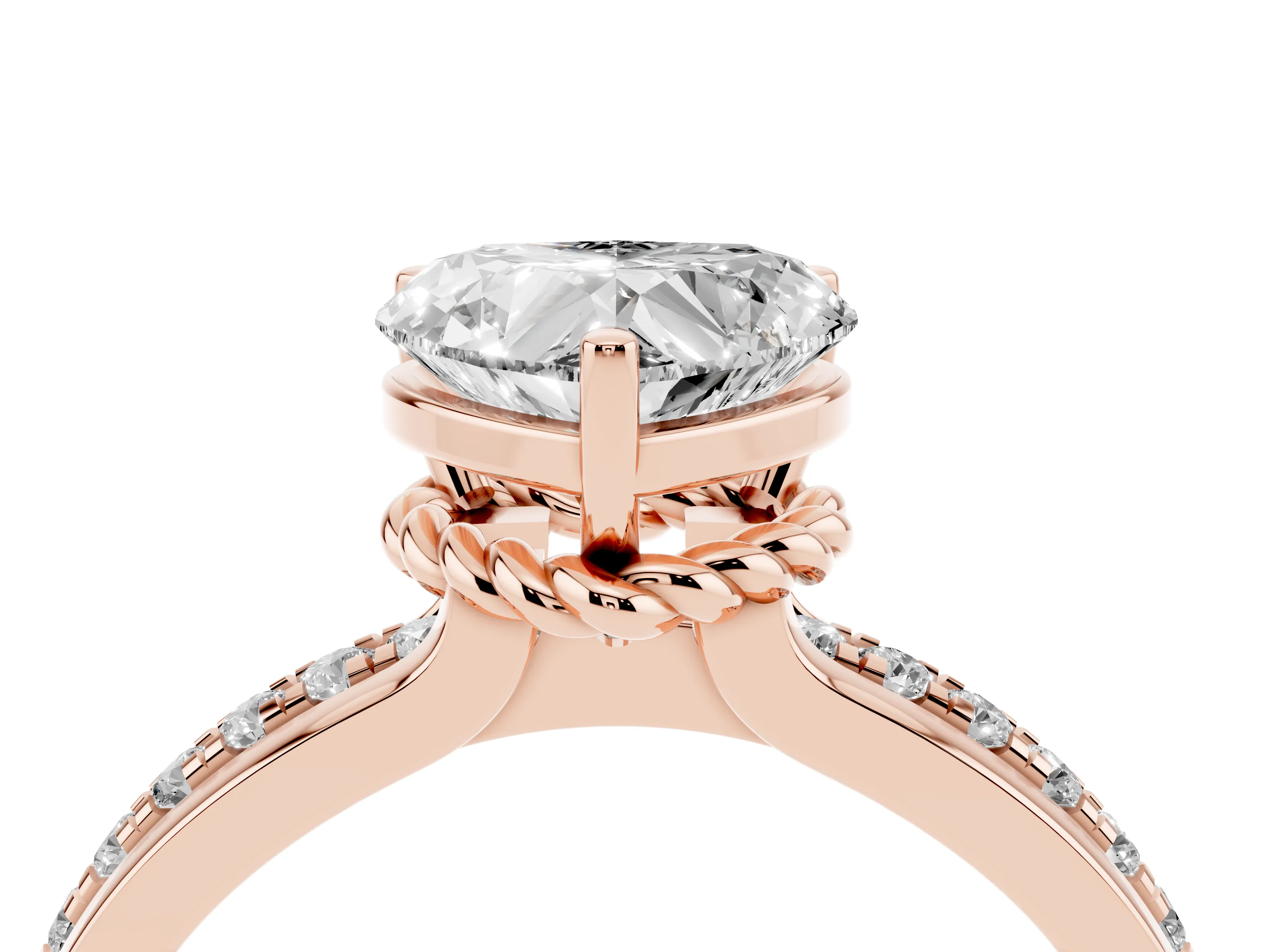 Heart Cut Diamond Solitaire Ring Set in Rose gold with Channel Set Band and Prong Setting