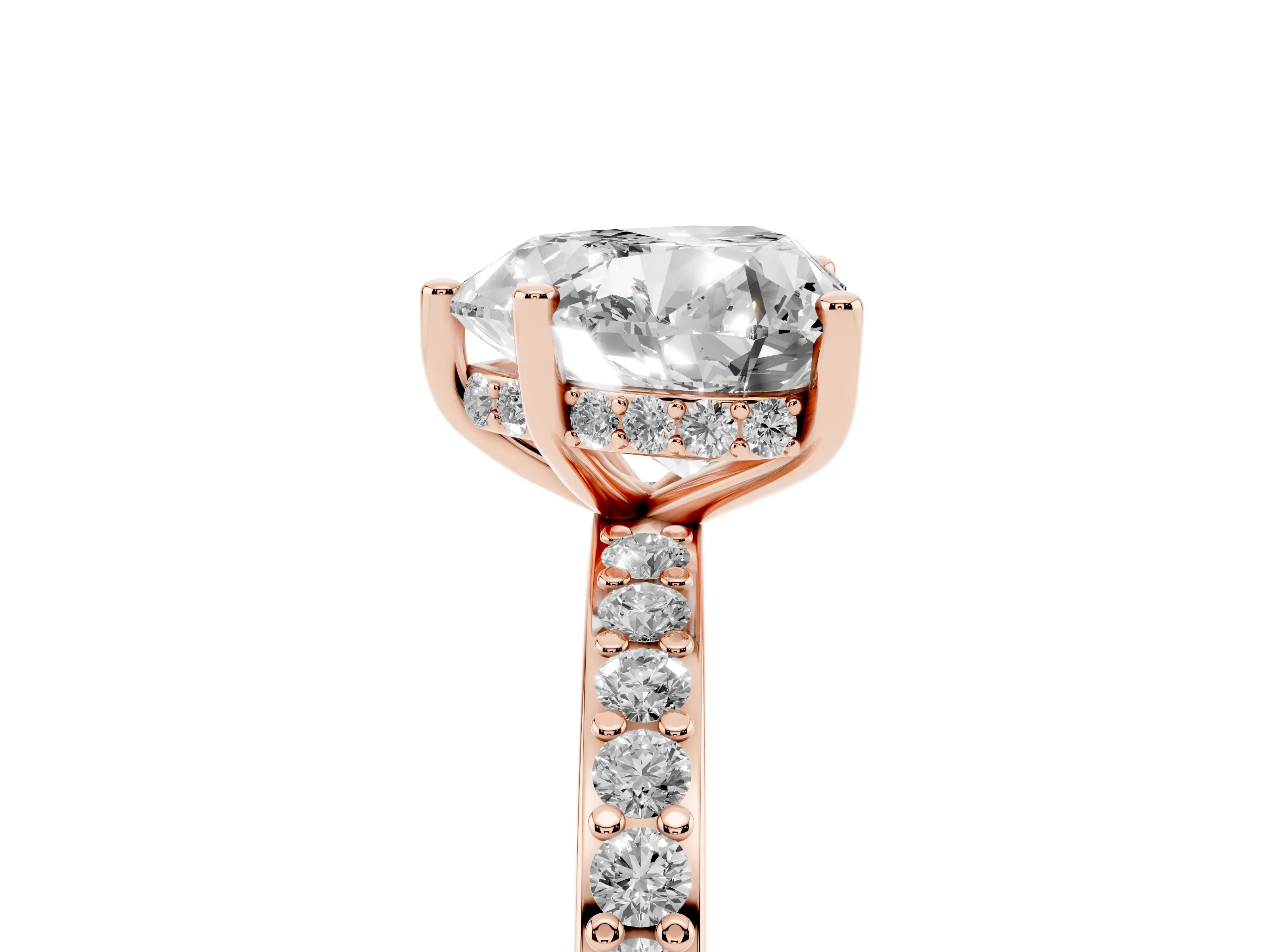 Heart Cut Diamond Pavé Band Ring Set in Rose gold with Prong-Set Center Stone