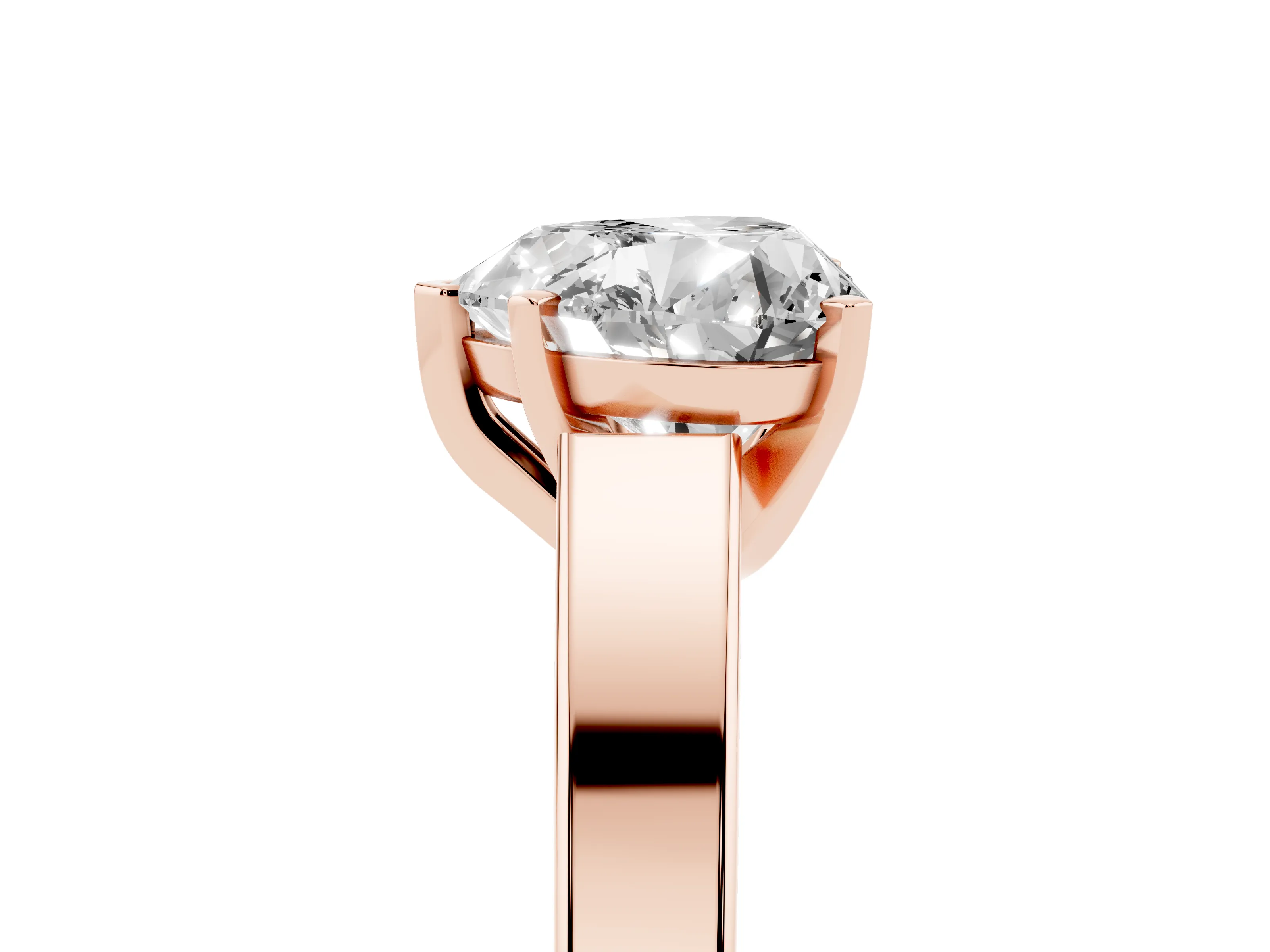 Heart Cut Diamond Solitaire Engagement Ring Set in Rose gold with Prong Setting and Tapered Band