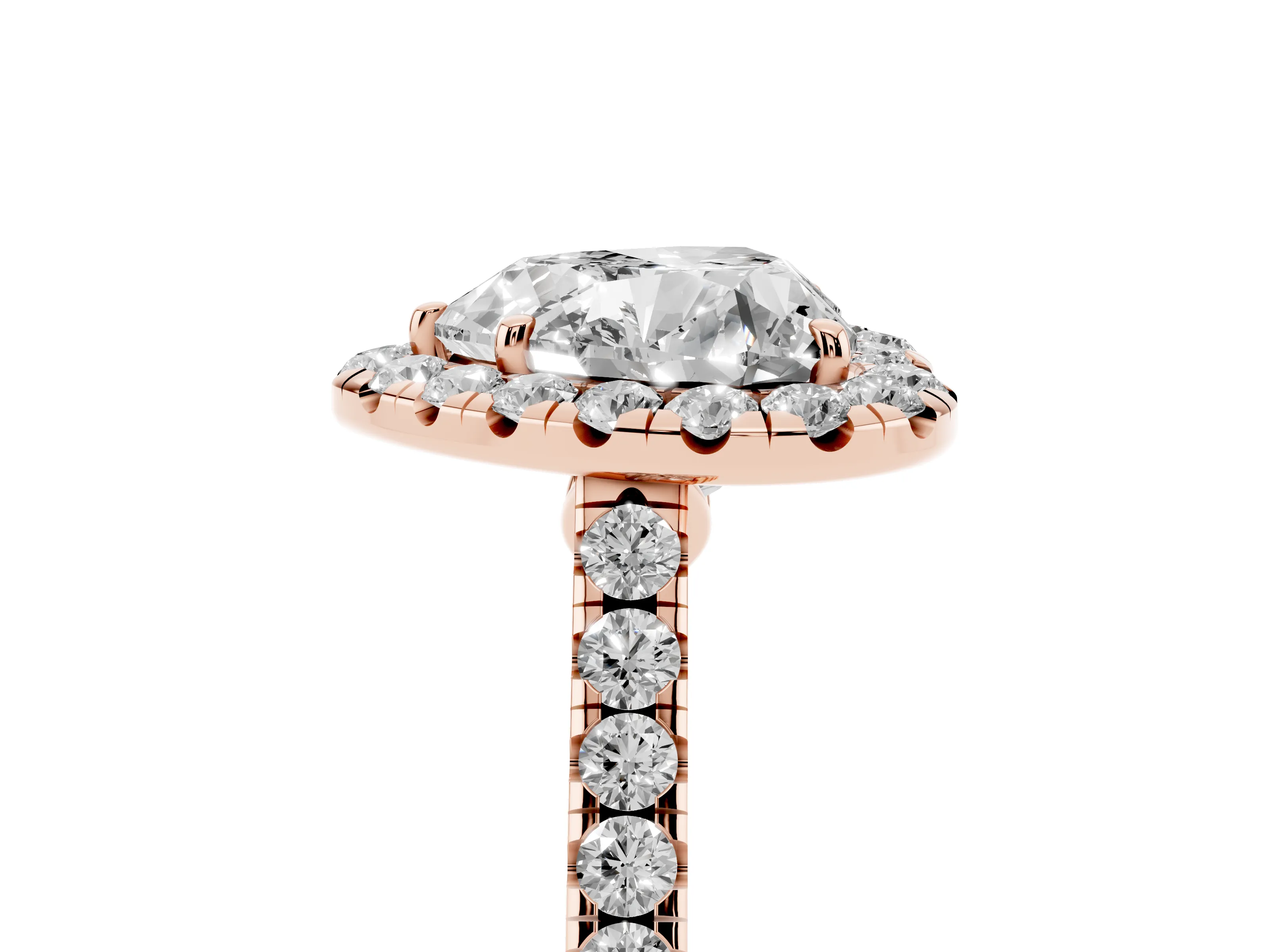 Heart Cut Diamond Halo Pavé Engagement Ring Set in Rose gold with Prong Setting