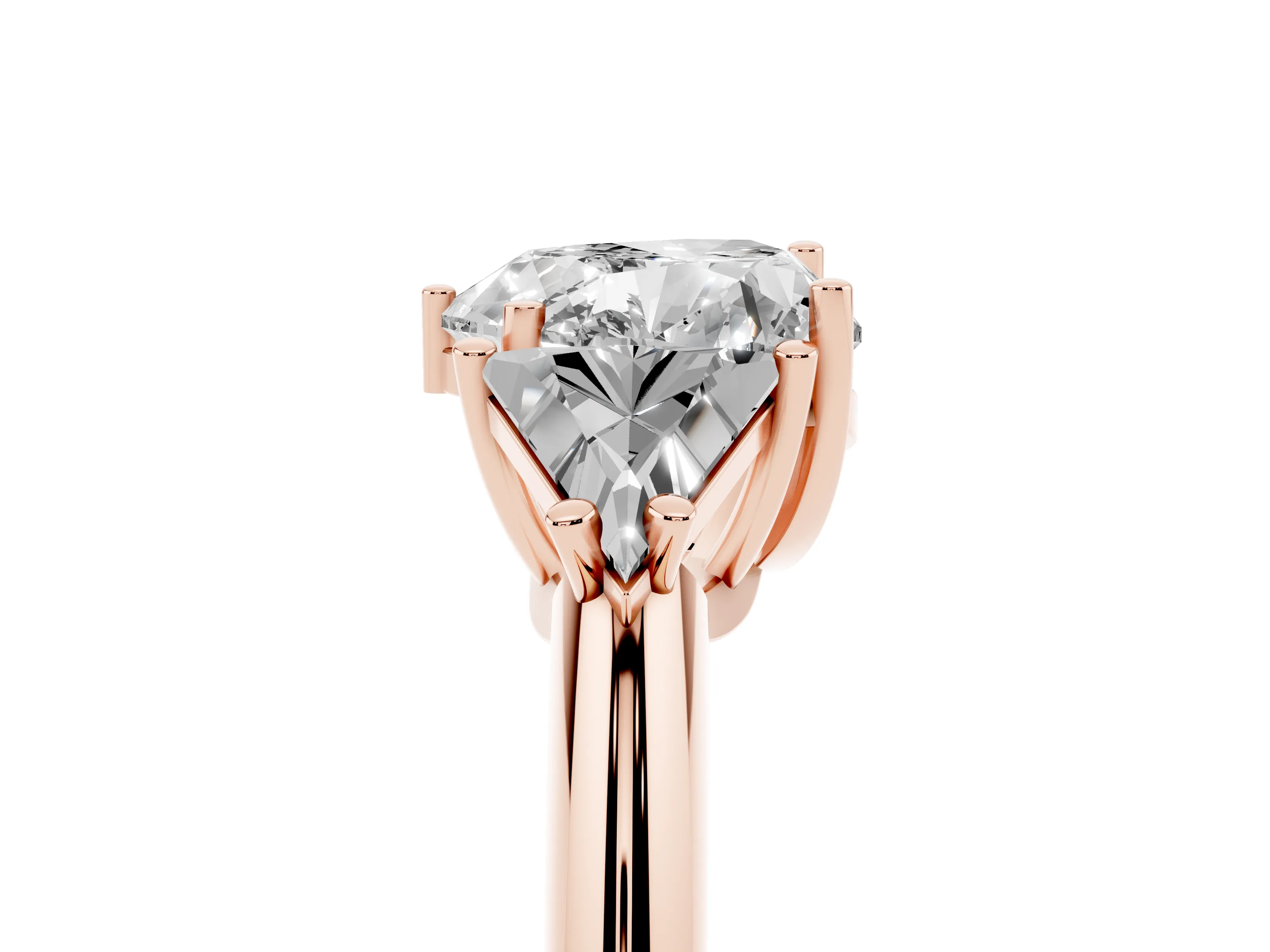 Heart Cut Diamond Three-Stone Engagement Ring Set in Rose gold with Trillion Side Stones