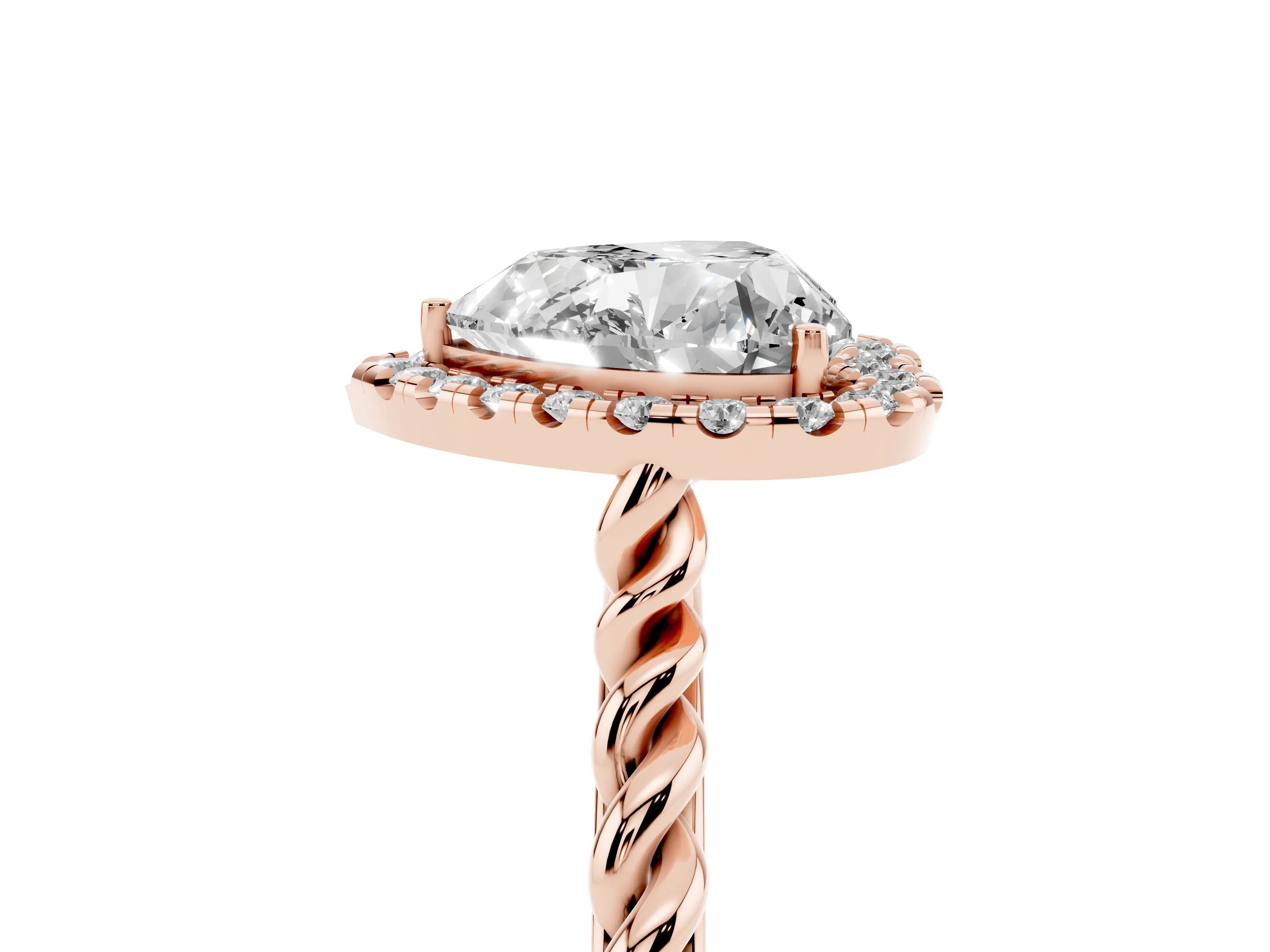 Heart Cut Diamond Halo Ring Set in Rose gold with Plain Twisted Band