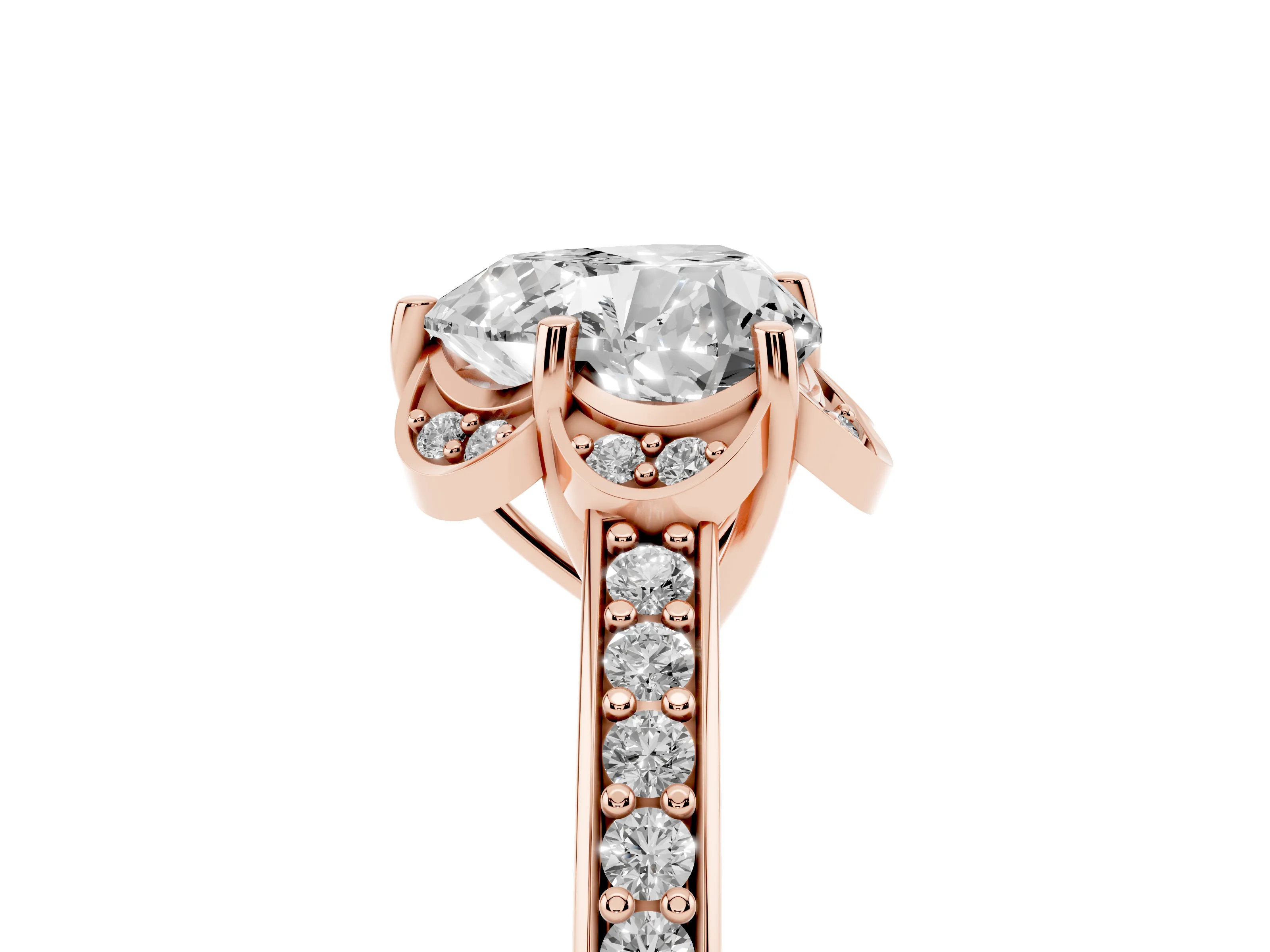 Heart Cut Diamond Halo Ring Set in Rose gold with Channel Set Band and Prong Setting
