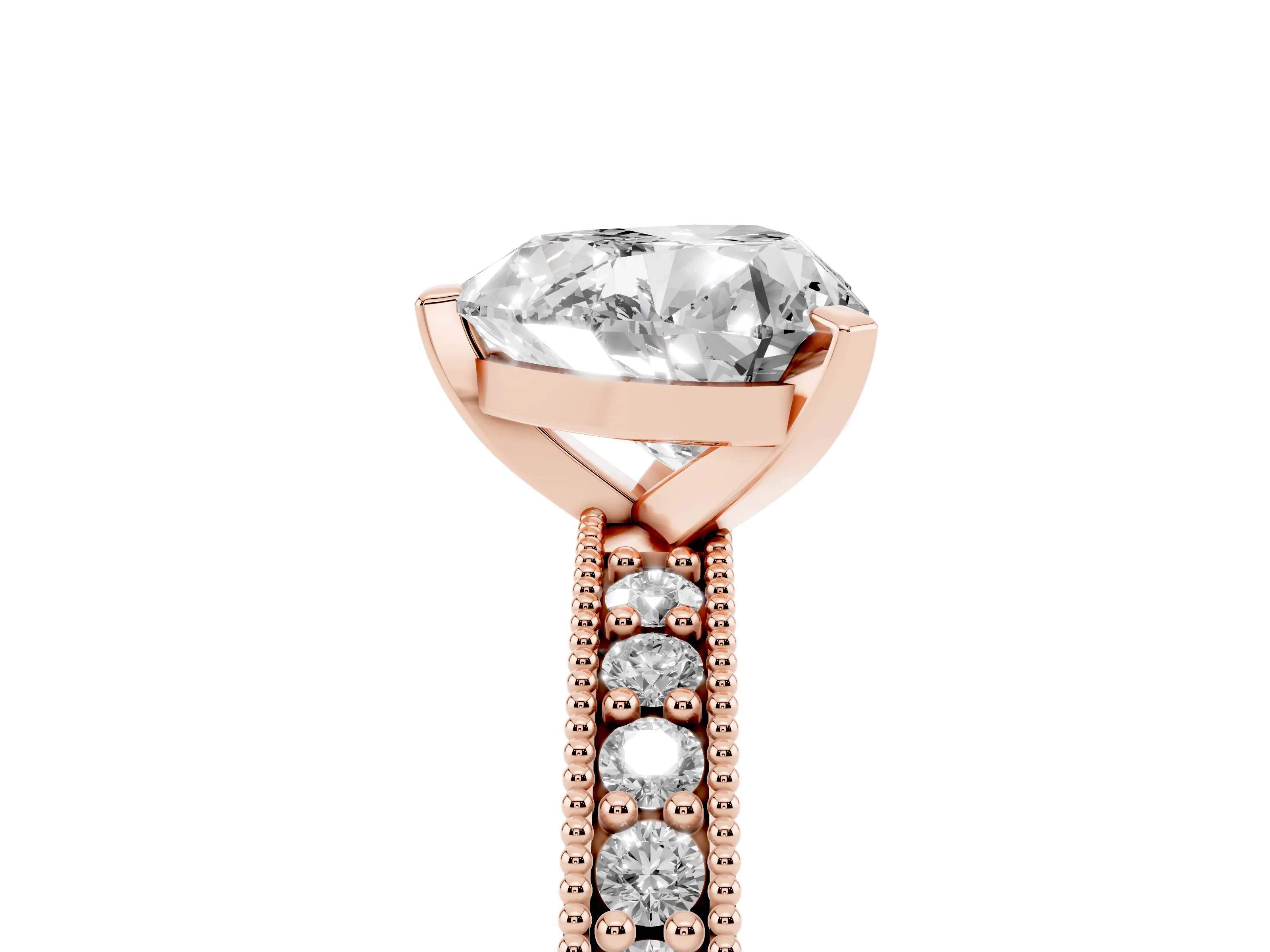 Heart Cut Diamond Milgrain Pavé Engagement Ring Set in Rose gold with Prong Setting