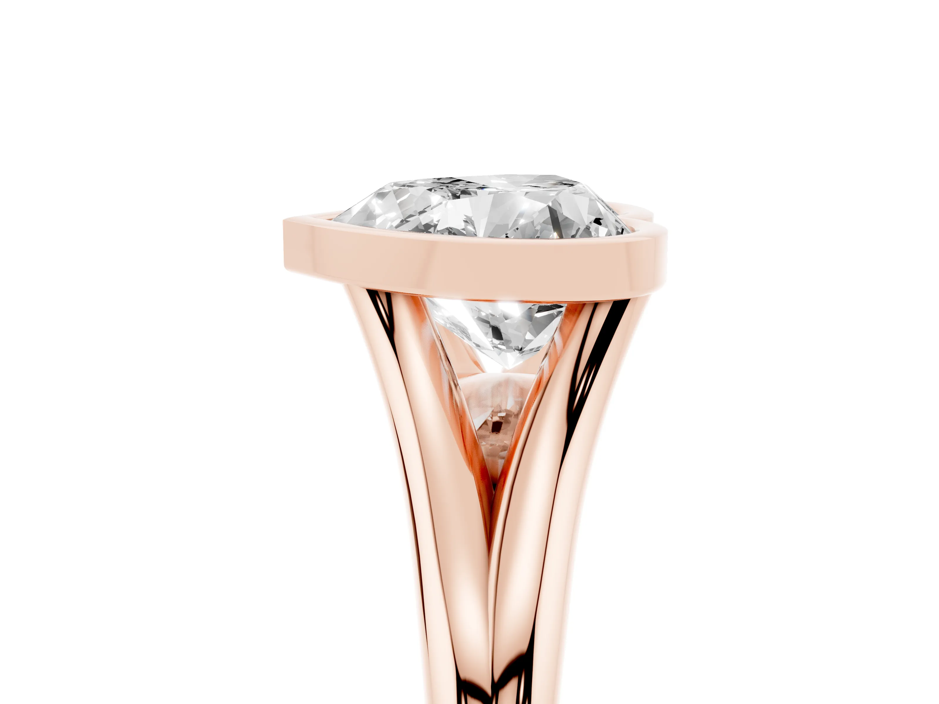 Bezel Set Heart Cut Diamond Solitaire Ring Set in Rose gold with Tapered Band