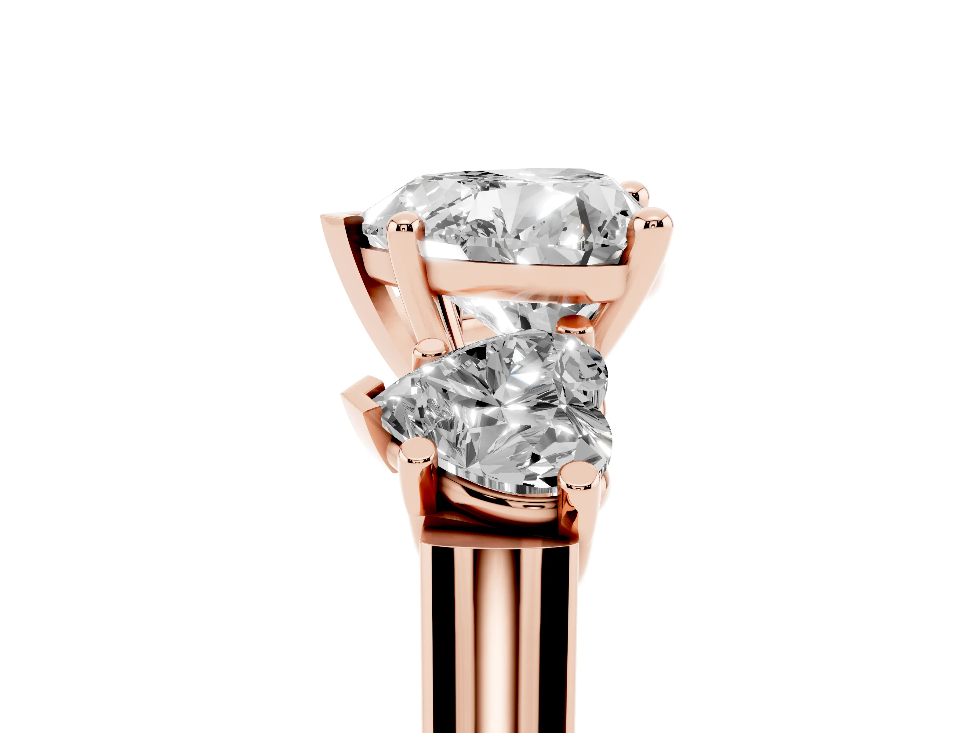 Heart Cut Diamond Three-Stone Trellis Ring Set in Rose gold with Comfort Fit Band