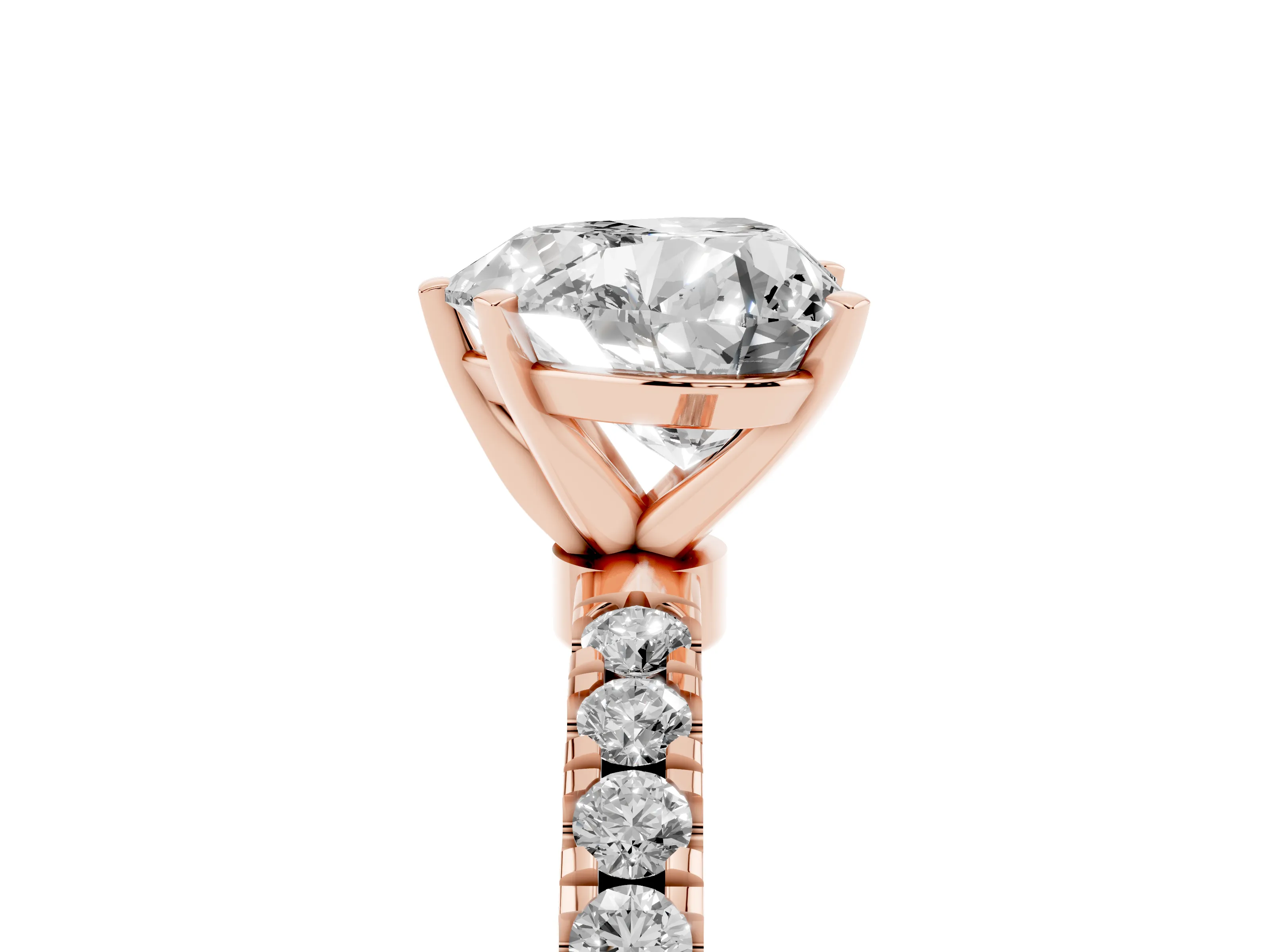 Heart Cut Diamond Solitaire Ring Set in Rose gold with Pavé Accents and Prong Setting