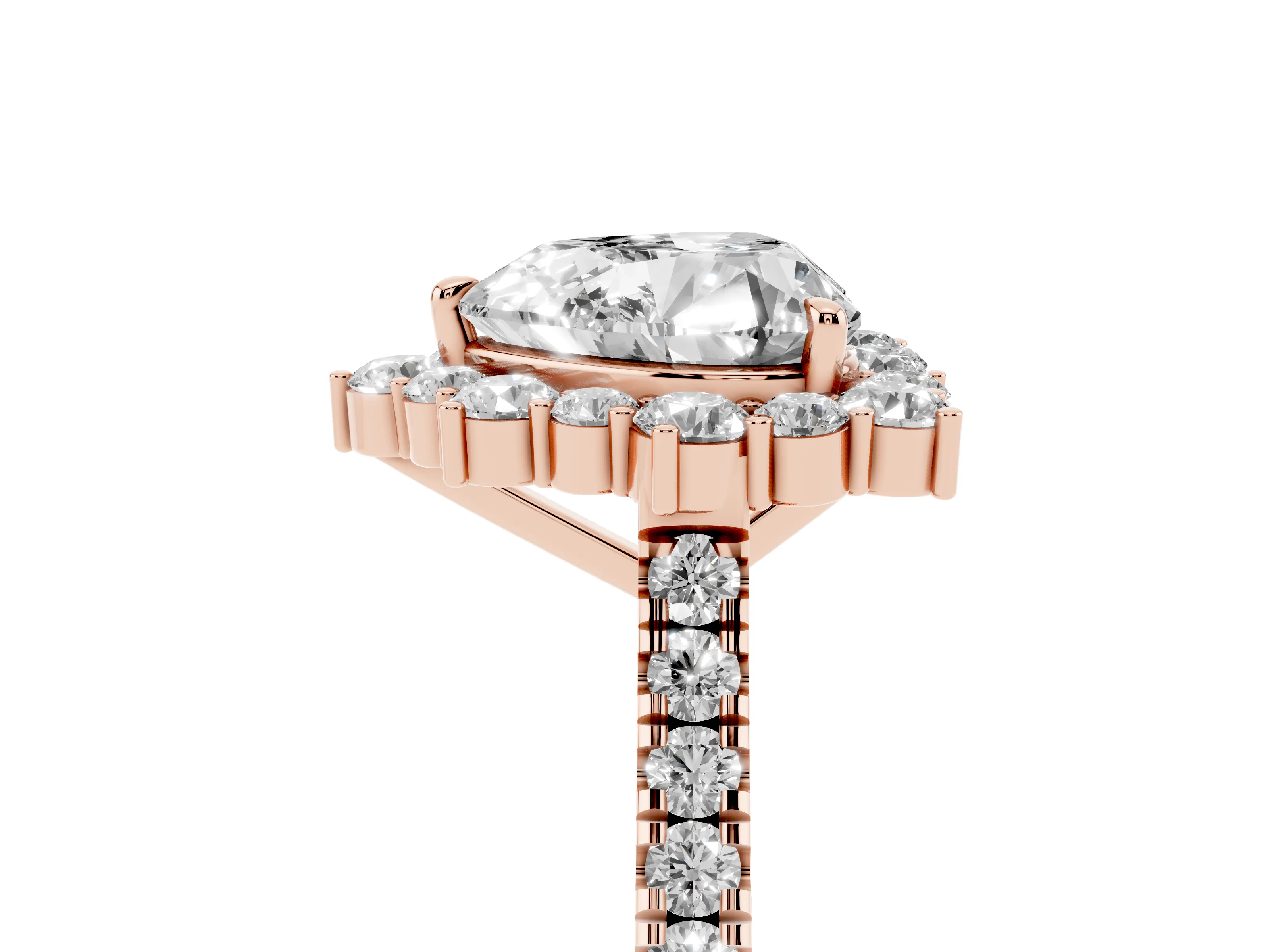 Heart Cut Diamond Halo Ring Set in Rose gold with Pavé Band and Prong Setting