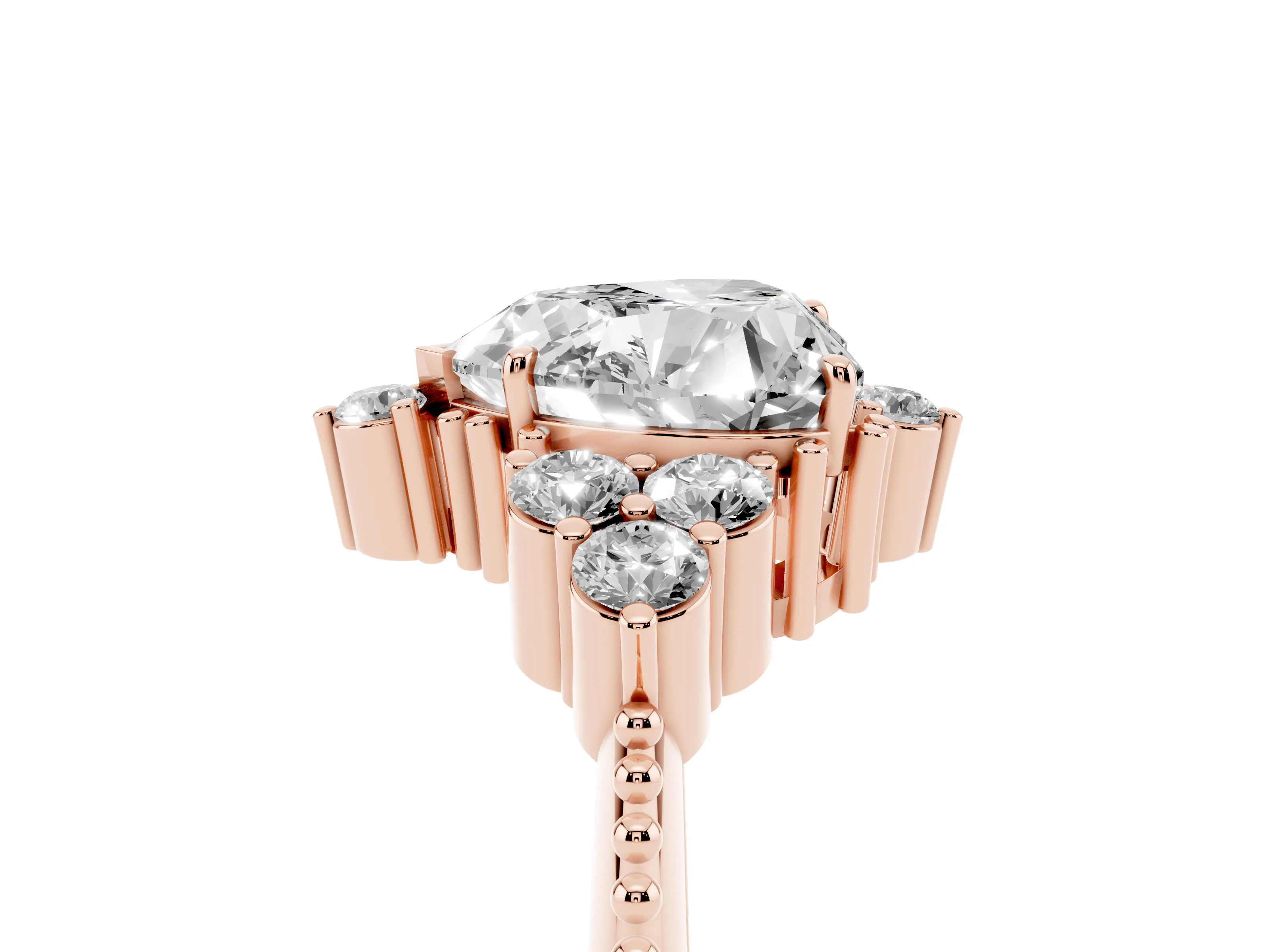 Heart Cut Diamond Cluster Ring Set in Rose gold with Beaded Band