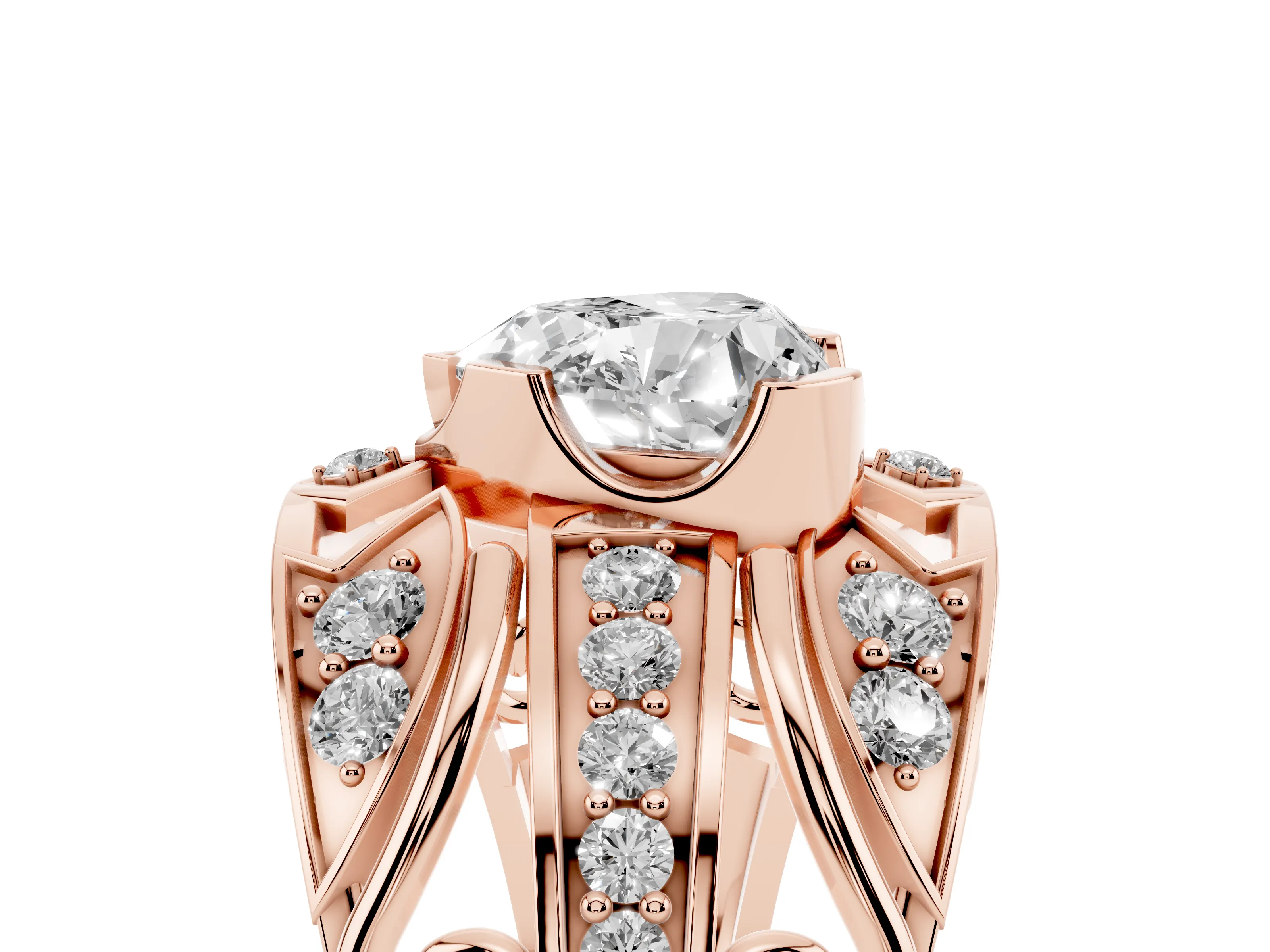 Heart Cut Diamond Art Deco Ring Set in Rose gold with Pavé Split Shank