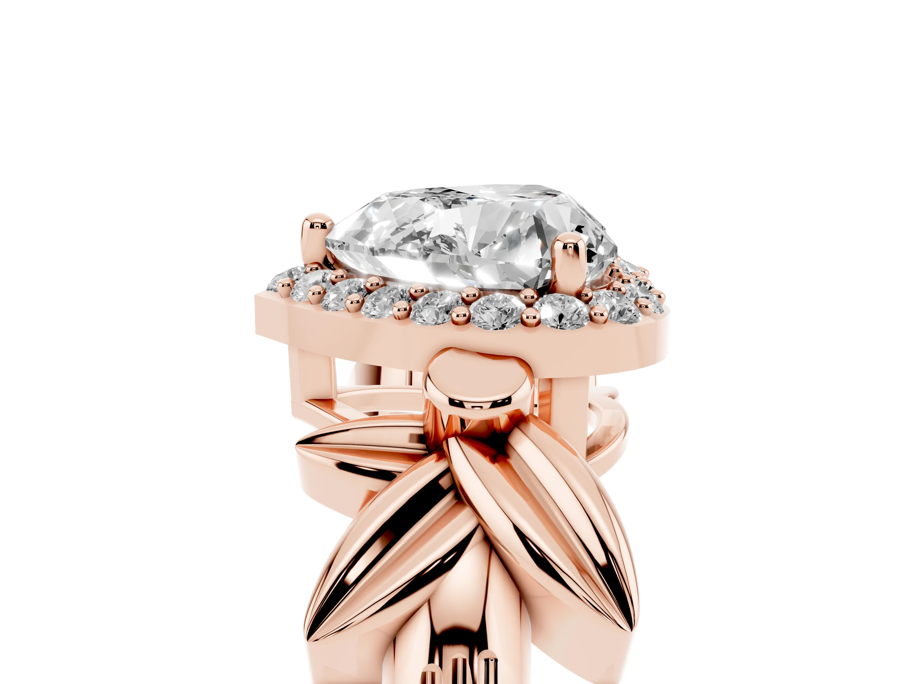 Heart Cut Diamond Halo Floral Band Ring Set in Rose gold with Prong Setting