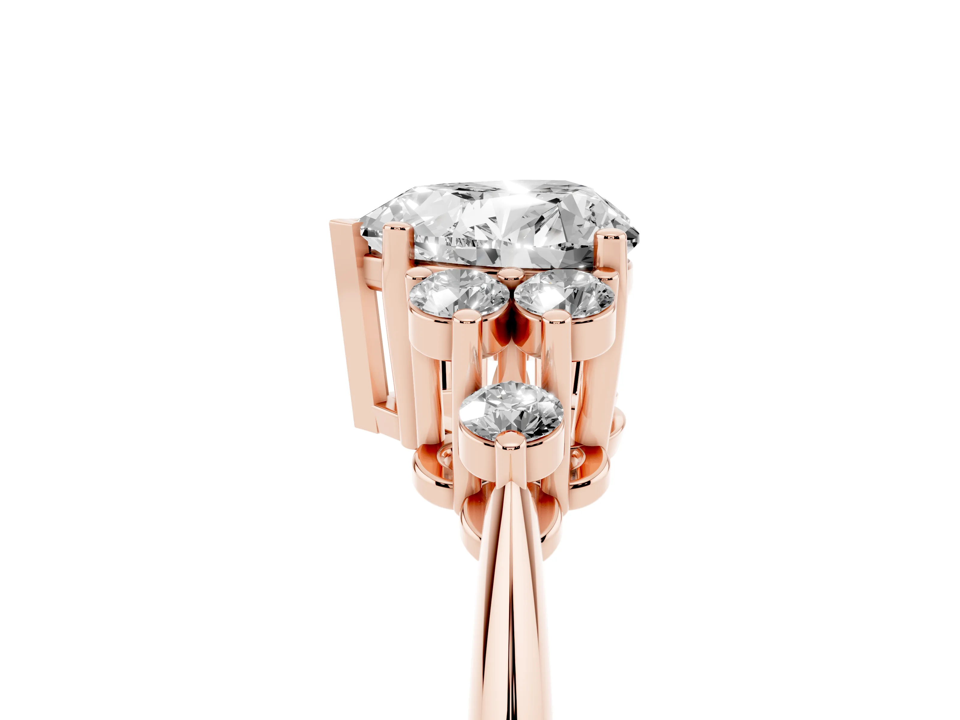 Heart Cut Diamond Cluster Ring Set in Rose gold with Plain Band and Prong Setting