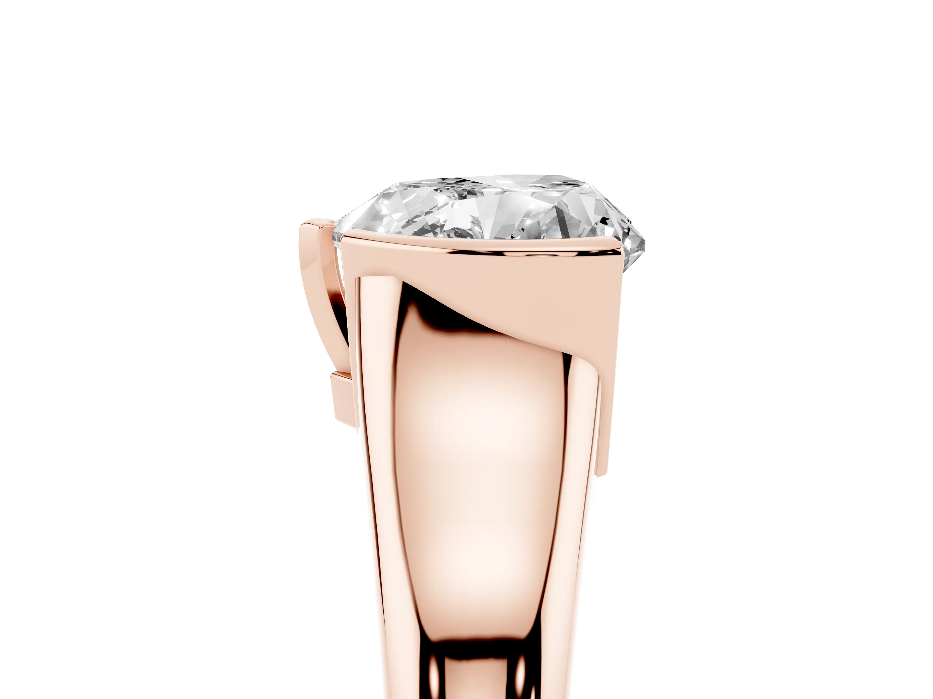 Heart Cut Diamond Solitaire Tension Set Ring Set in Rose gold with Split Shank Band