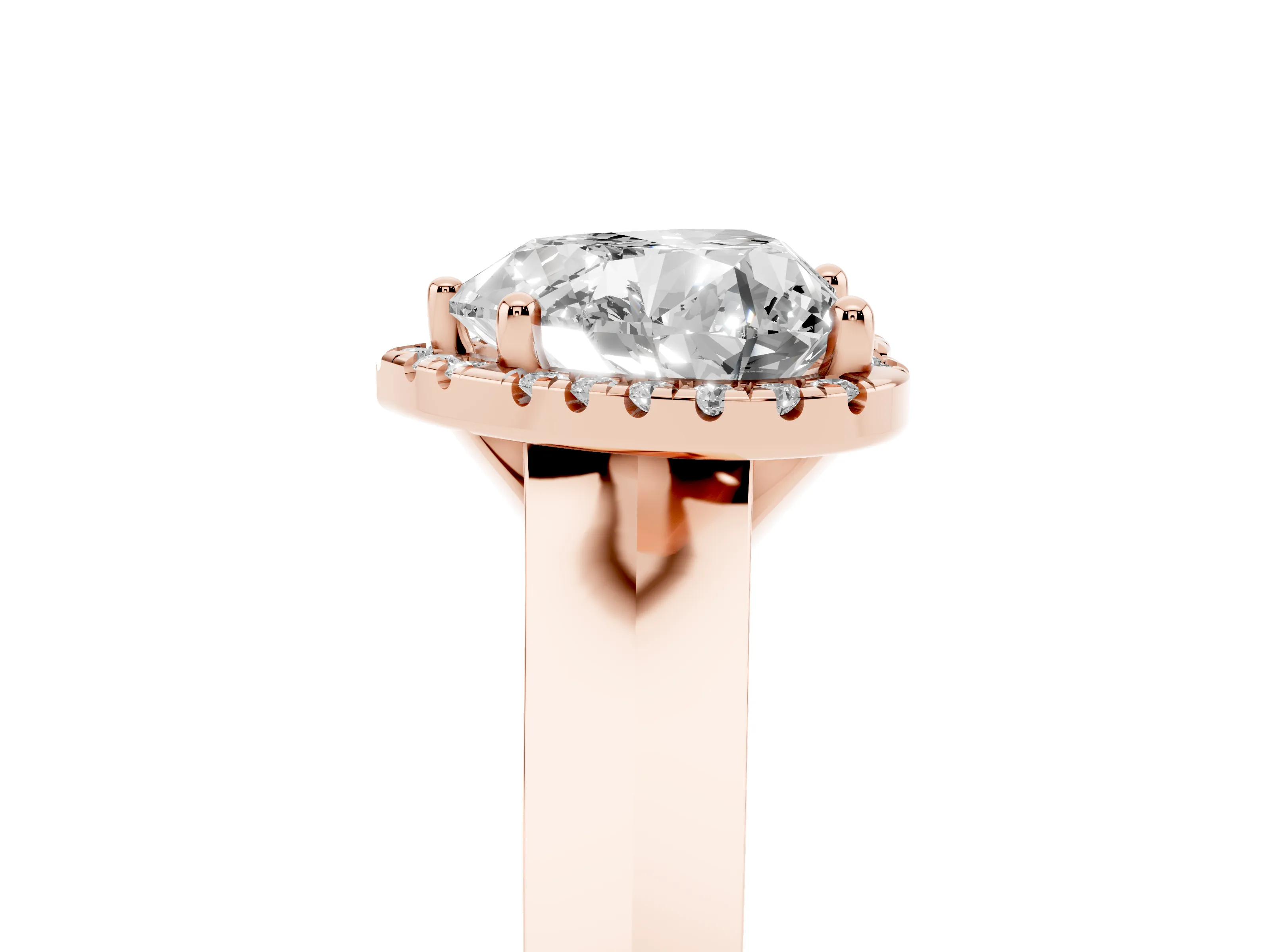 Heart Cut Diamond Halo Ring Set in Rose gold with Cathedral Band and Prong Setting
