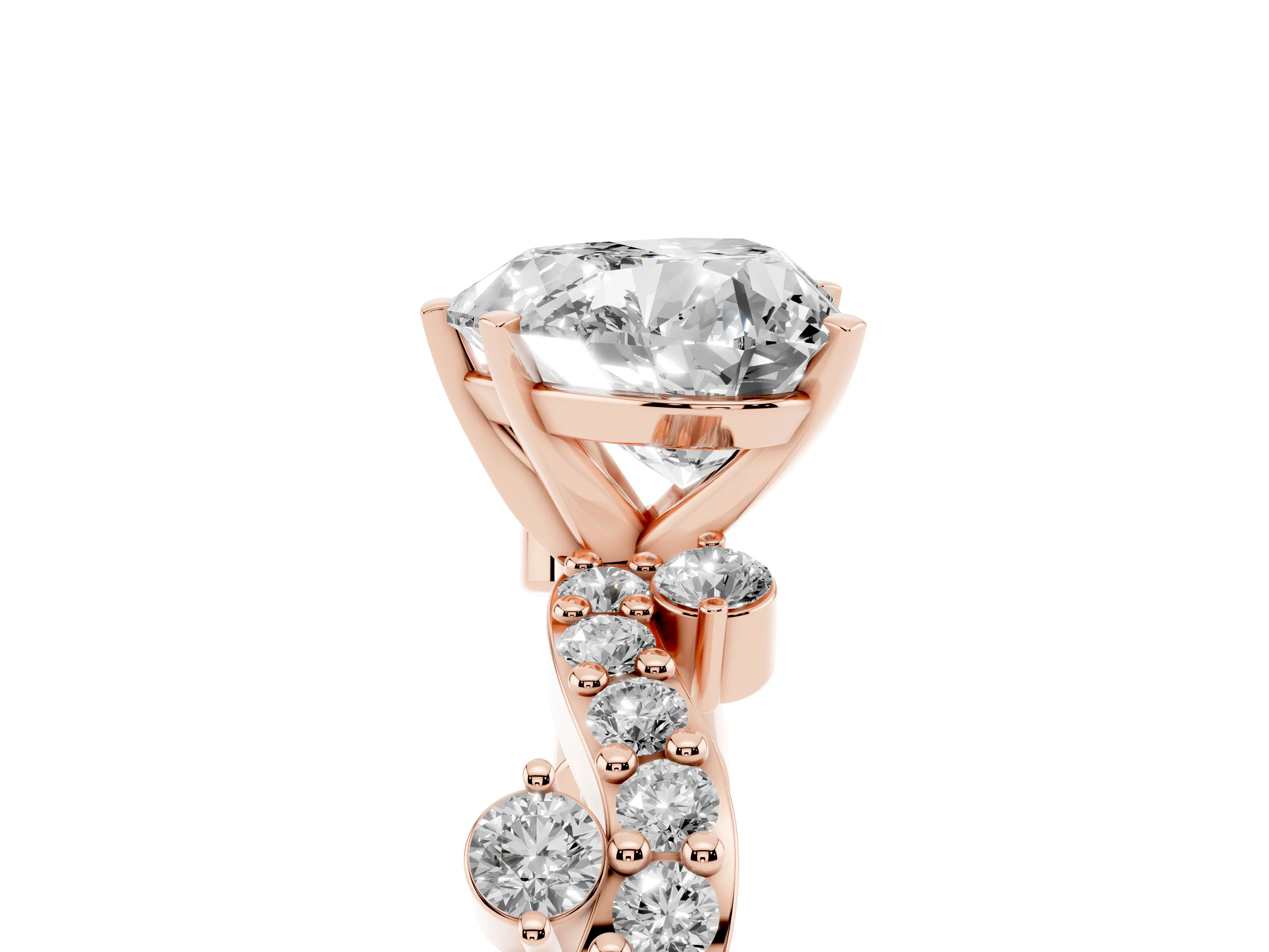 Heart Cut Diamond Solitaire Twisted Band Set in Rose gold with Pavé Setting