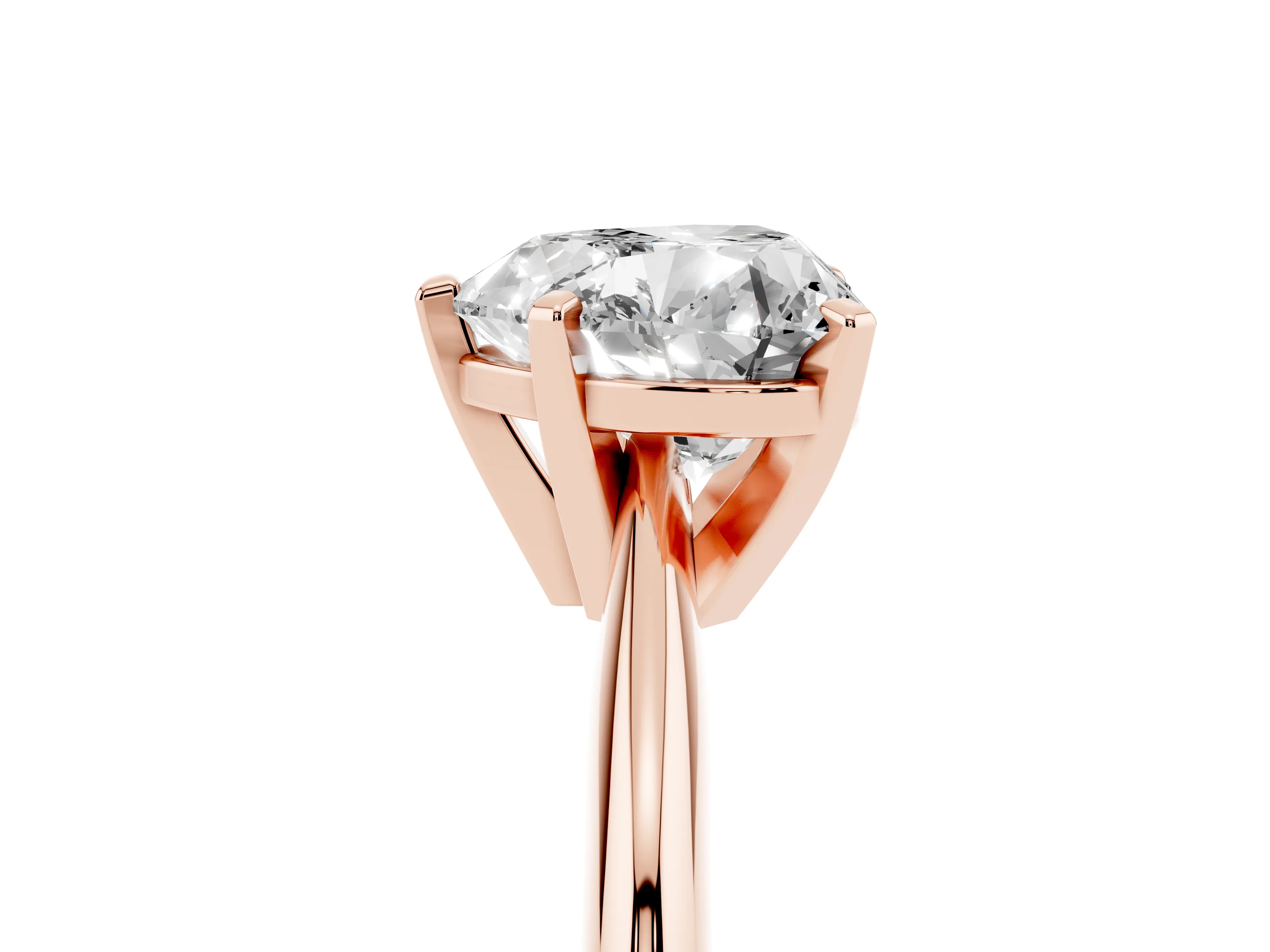 Heart Cut Diamond Solitaire Ring Set in Rose gold with Prong Setting on a Plain Round Band