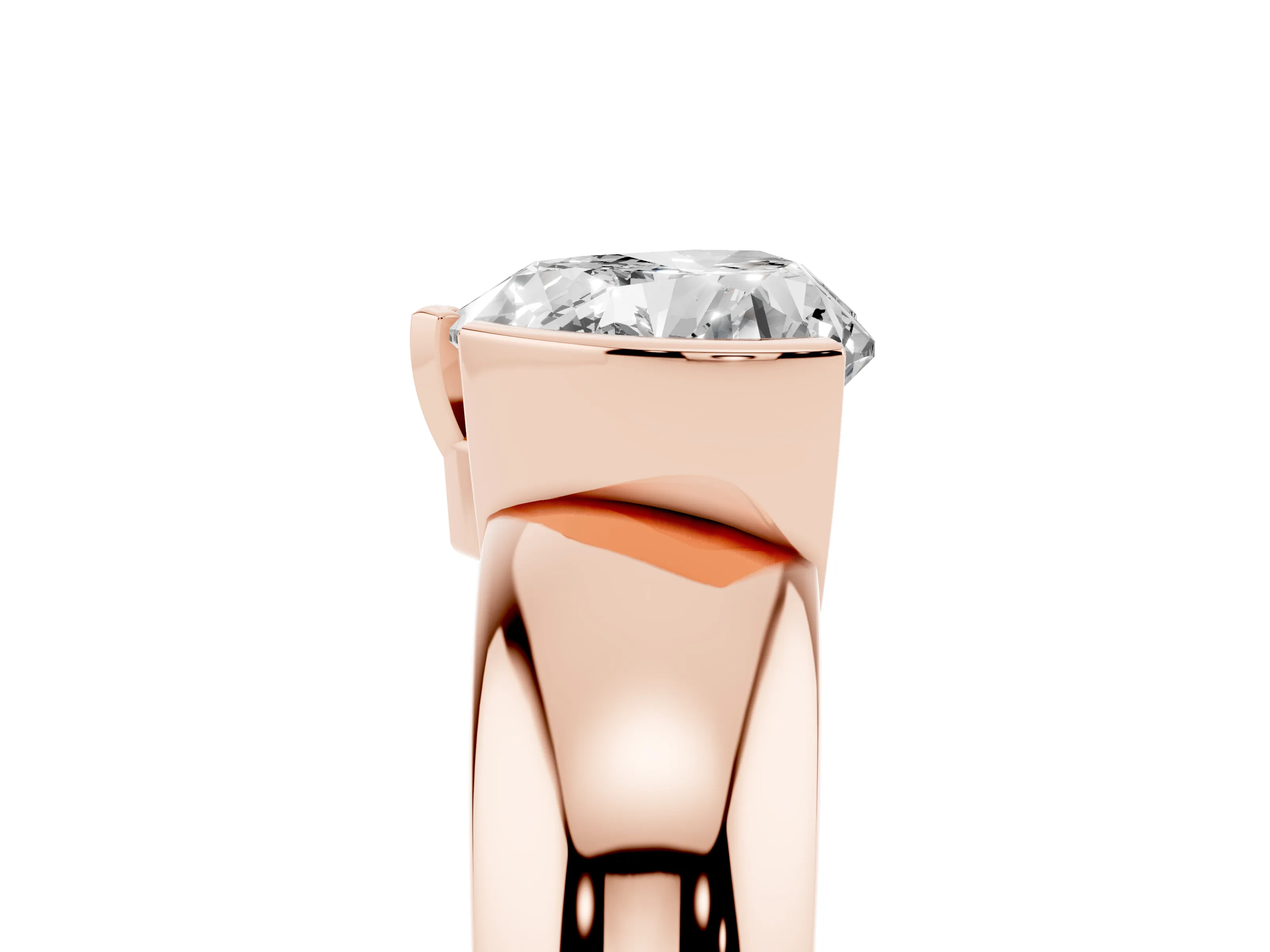 Heart Cut Diamond Solitaire Tension Set Ring Set in Rose gold with Wide Band