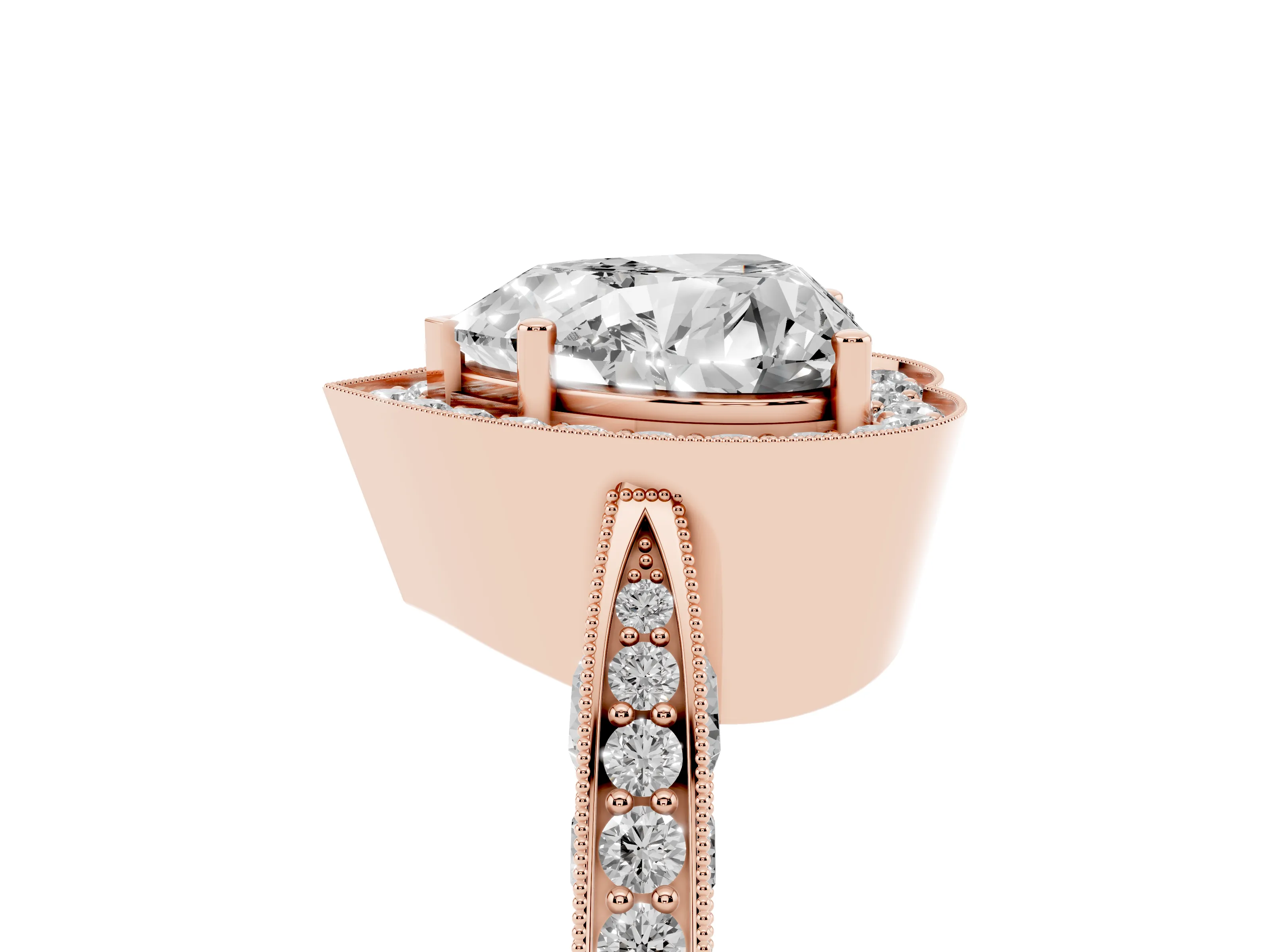 Heart Cut Diamond Halo Engagement Ring Set in Rose gold with Accent Split Shank Band