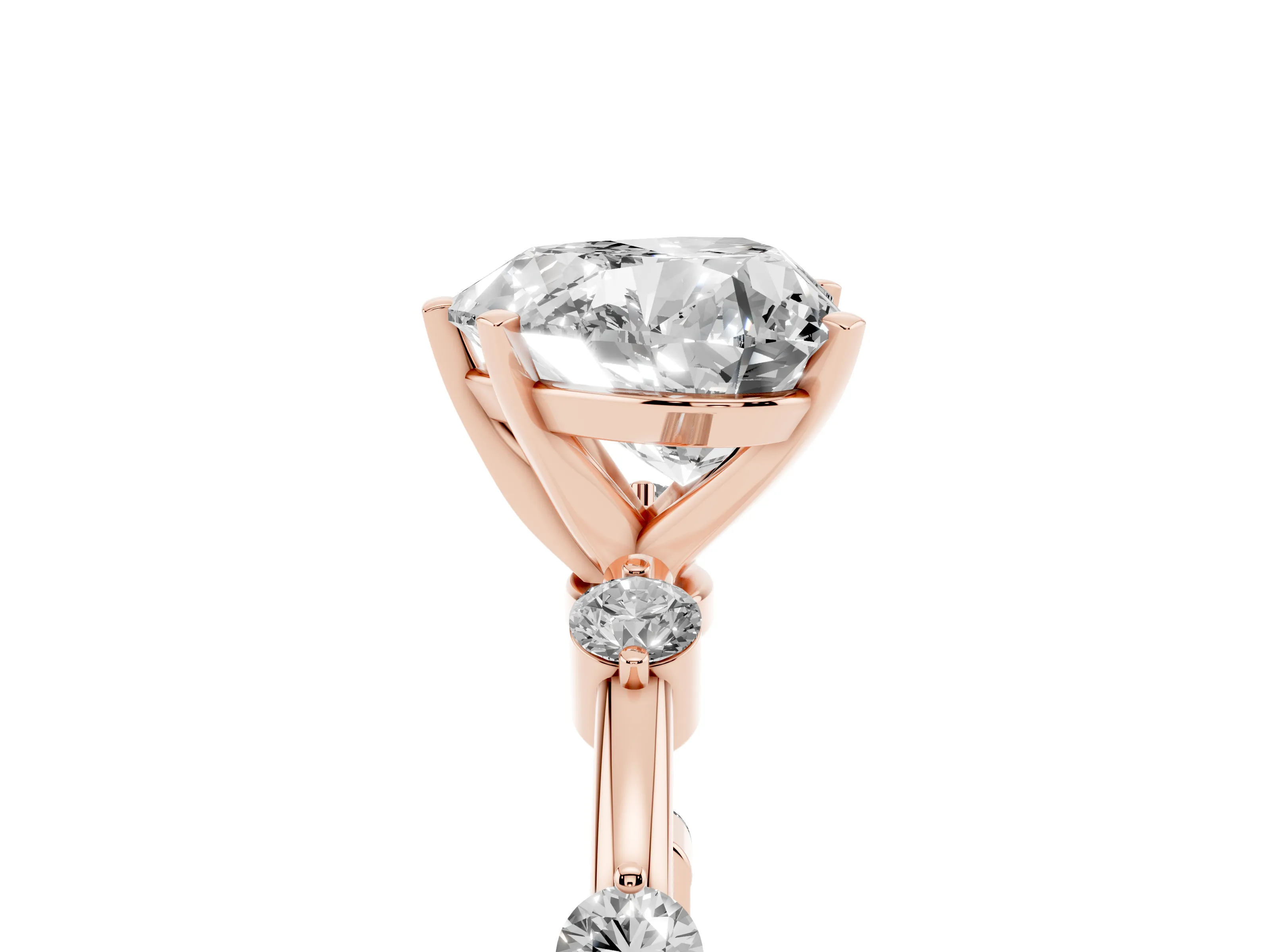 Heart Cut Diamond Solitaire Ring Set in Rose gold with Bezel Set Side Stones and Prong Setting