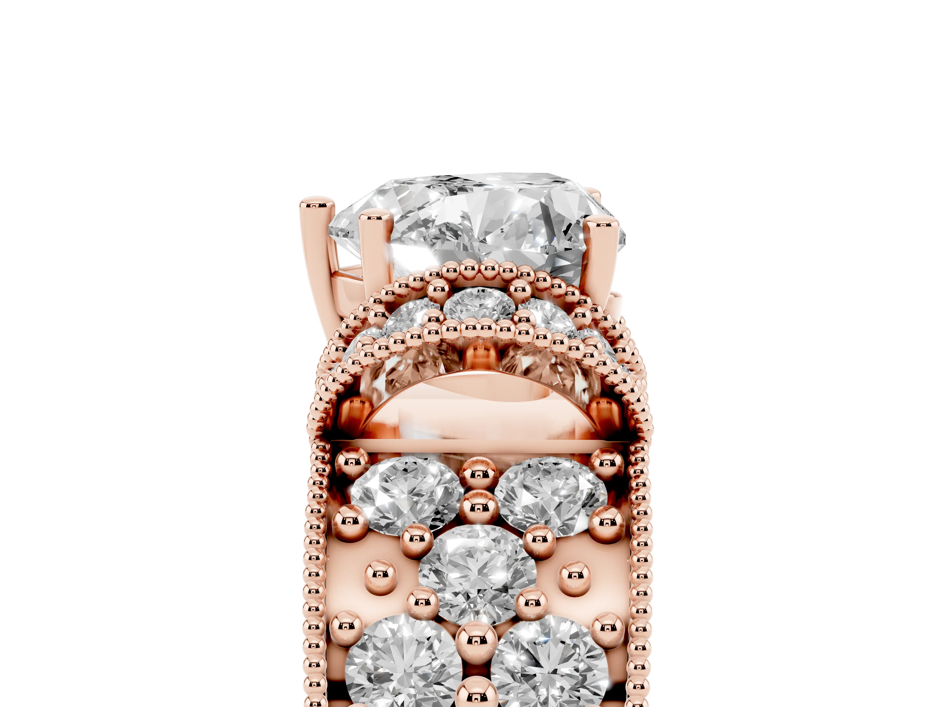 Heart Cut Diamond Milgrain Halo Pavé Engagement Ring Set in Rose gold with Prong Setting
