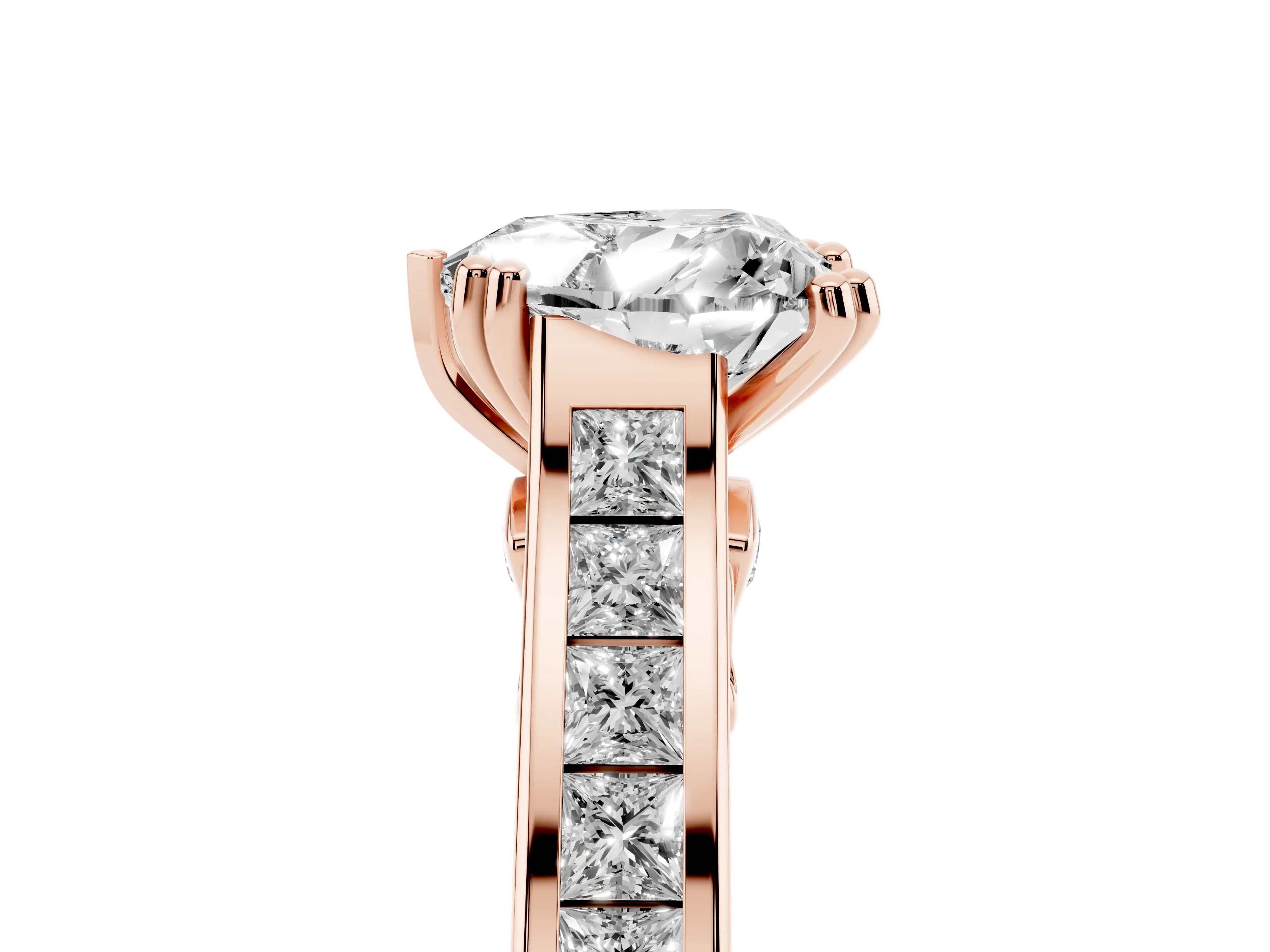 Heart Cut Diamond Channel Set Solitaire Engagement Ring Set in Rose gold with Prong Setting