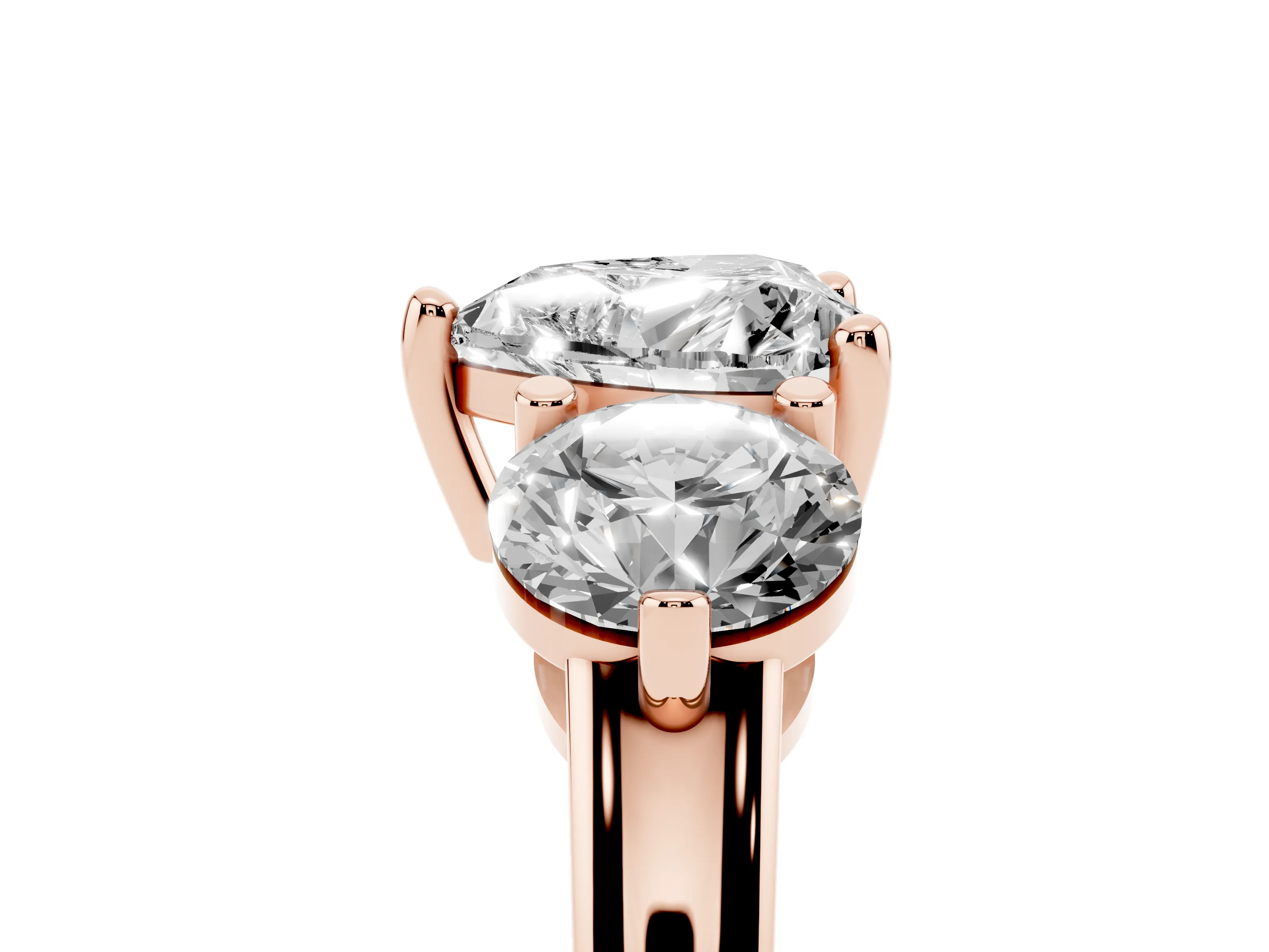 Heart Cut Diamond Three-Stone Ring Set in Rose gold with Prong Setting and Classic Band
