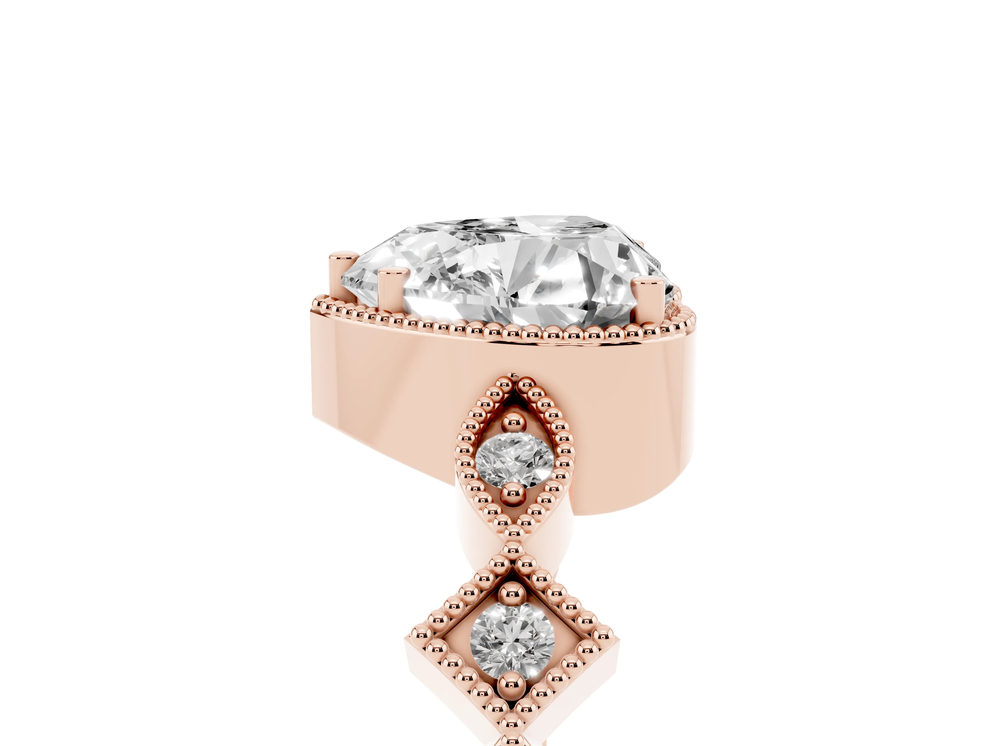 Heart Cut Diamond Milgrain Marquise Twist Band Ring Set in Rose gold with Prong Setting