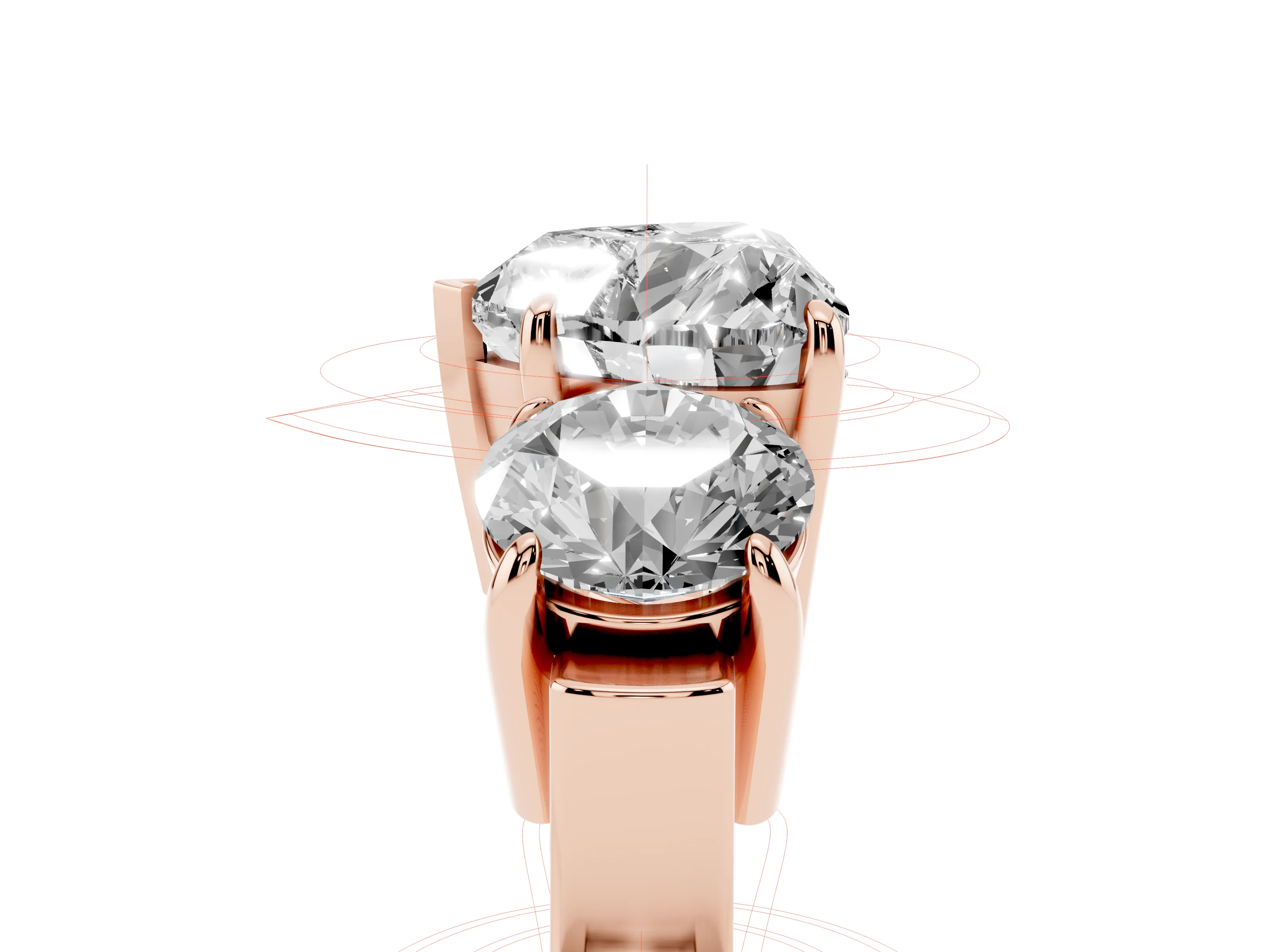 Heart Cut Diamond Three-Stone Ring Set in Rose gold with Round Accent Stones and Plain Band