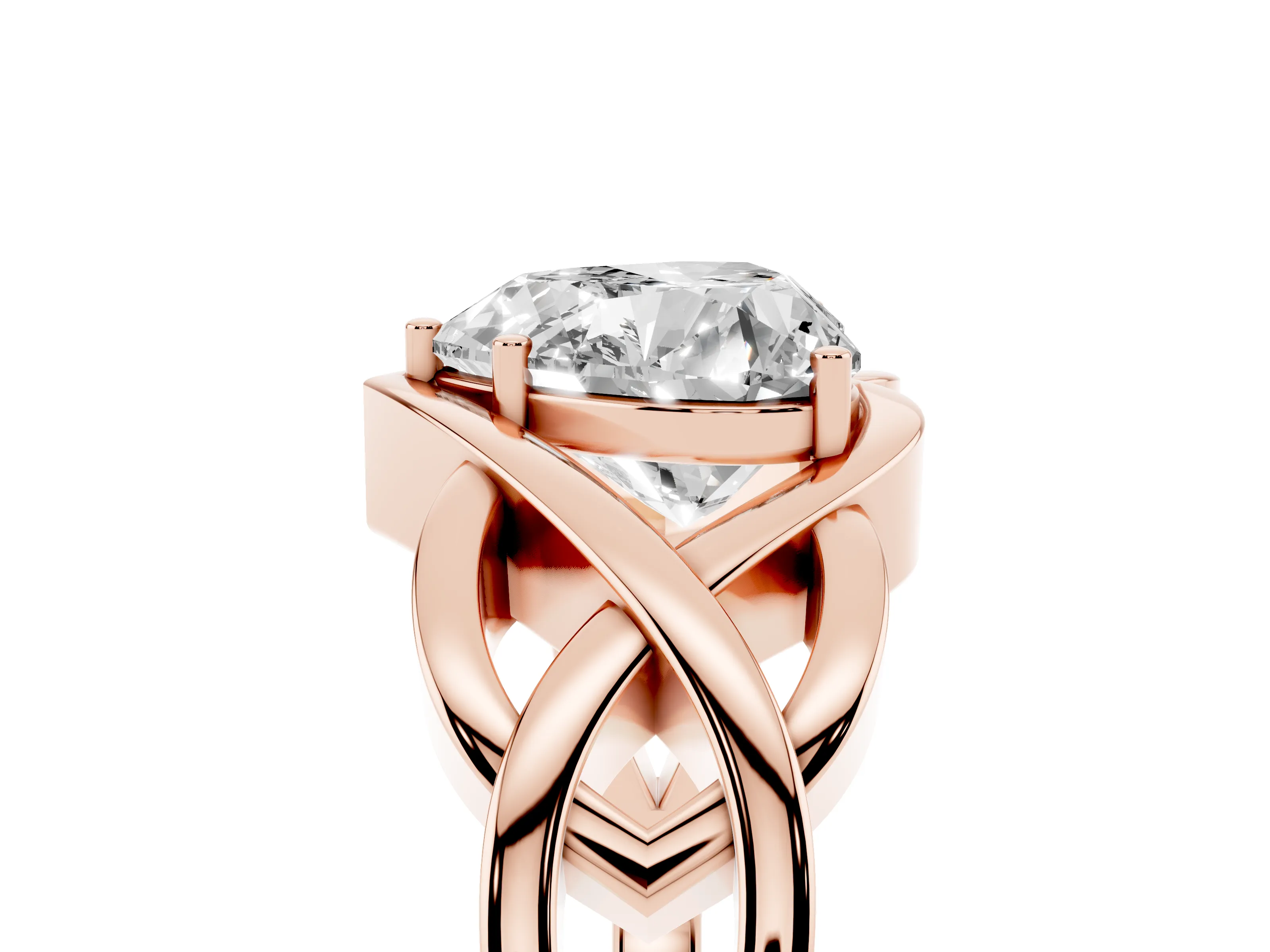 Heart Cut Diamond Solitaire Ring Set in Rose gold with Intertwined Band