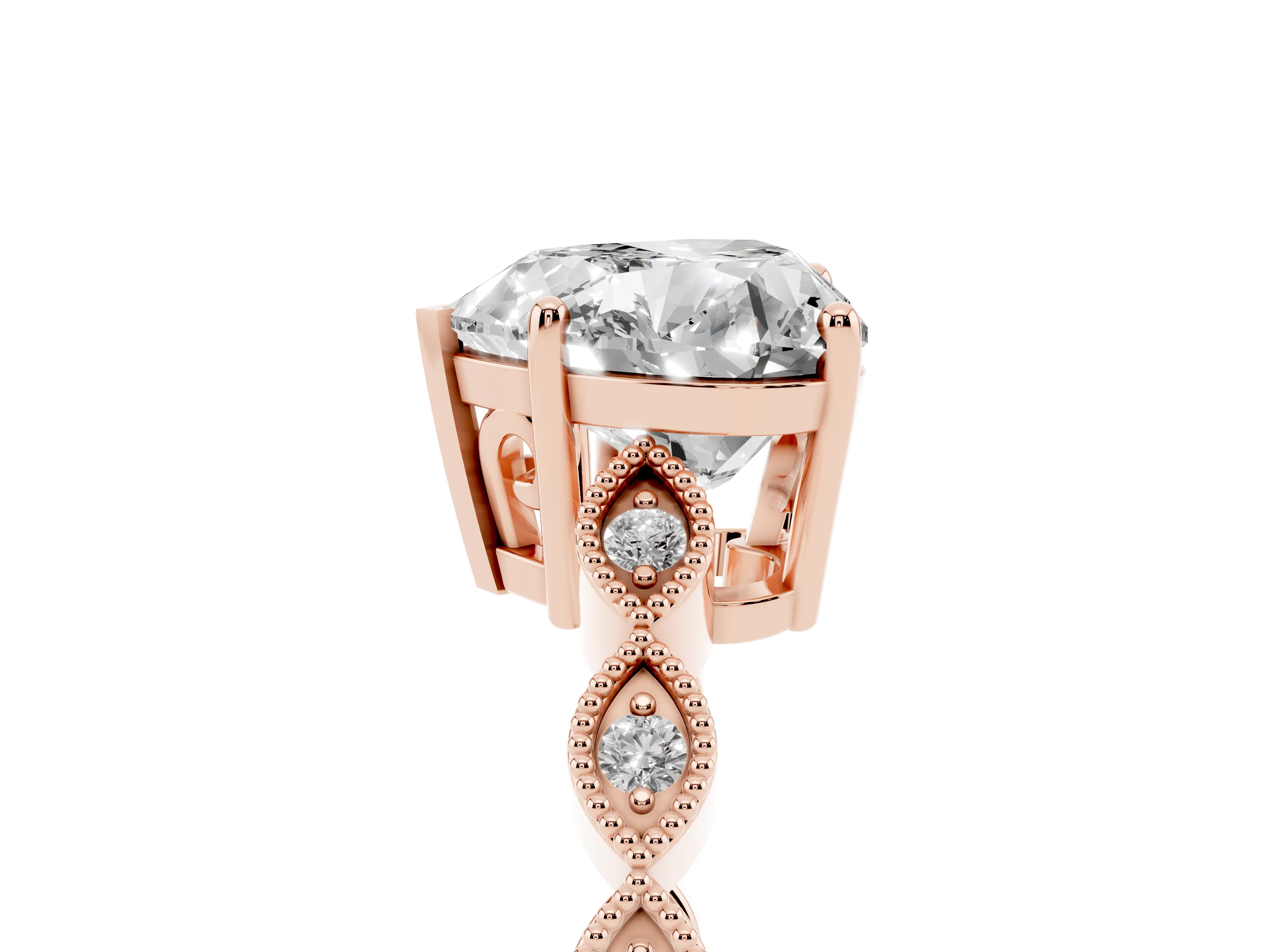 Heart Cut Diamond Solitaire Ring Set in Rose gold with Infinity Twist Pavé Band