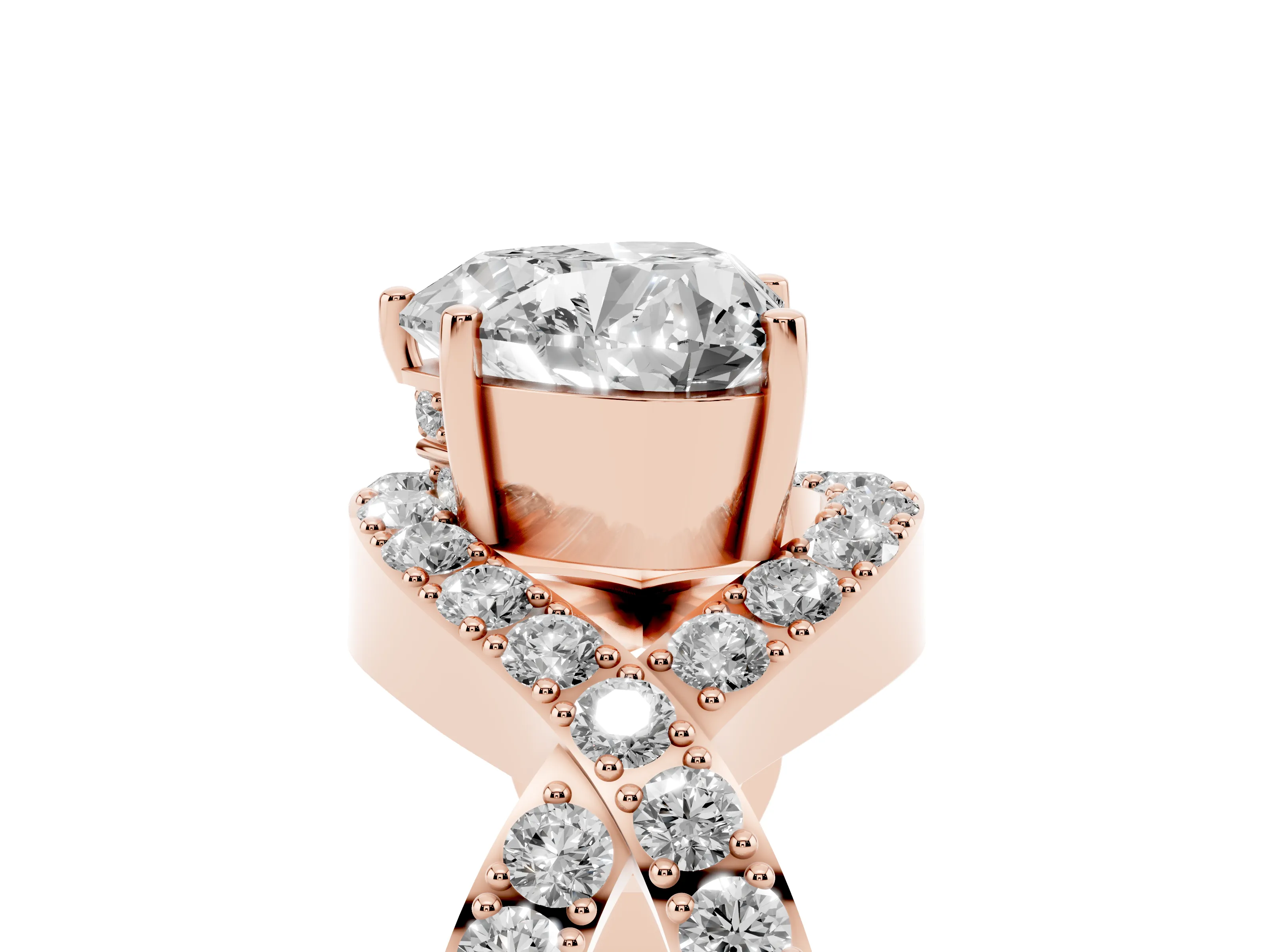 Heart Cut Diamond Solitaire Twist Band Pavé Engagement Ring Set in Rose gold