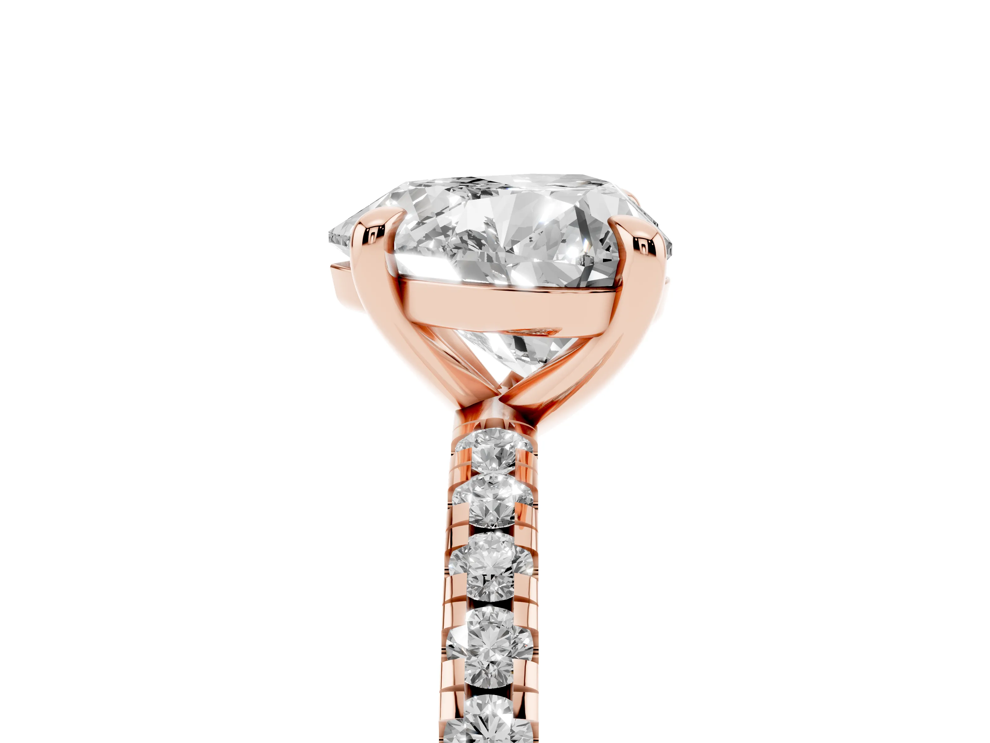 Heart Cut Diamond Brilliant Solitaire Ring Set in Rose gold with Pavé Band and Prong Setting