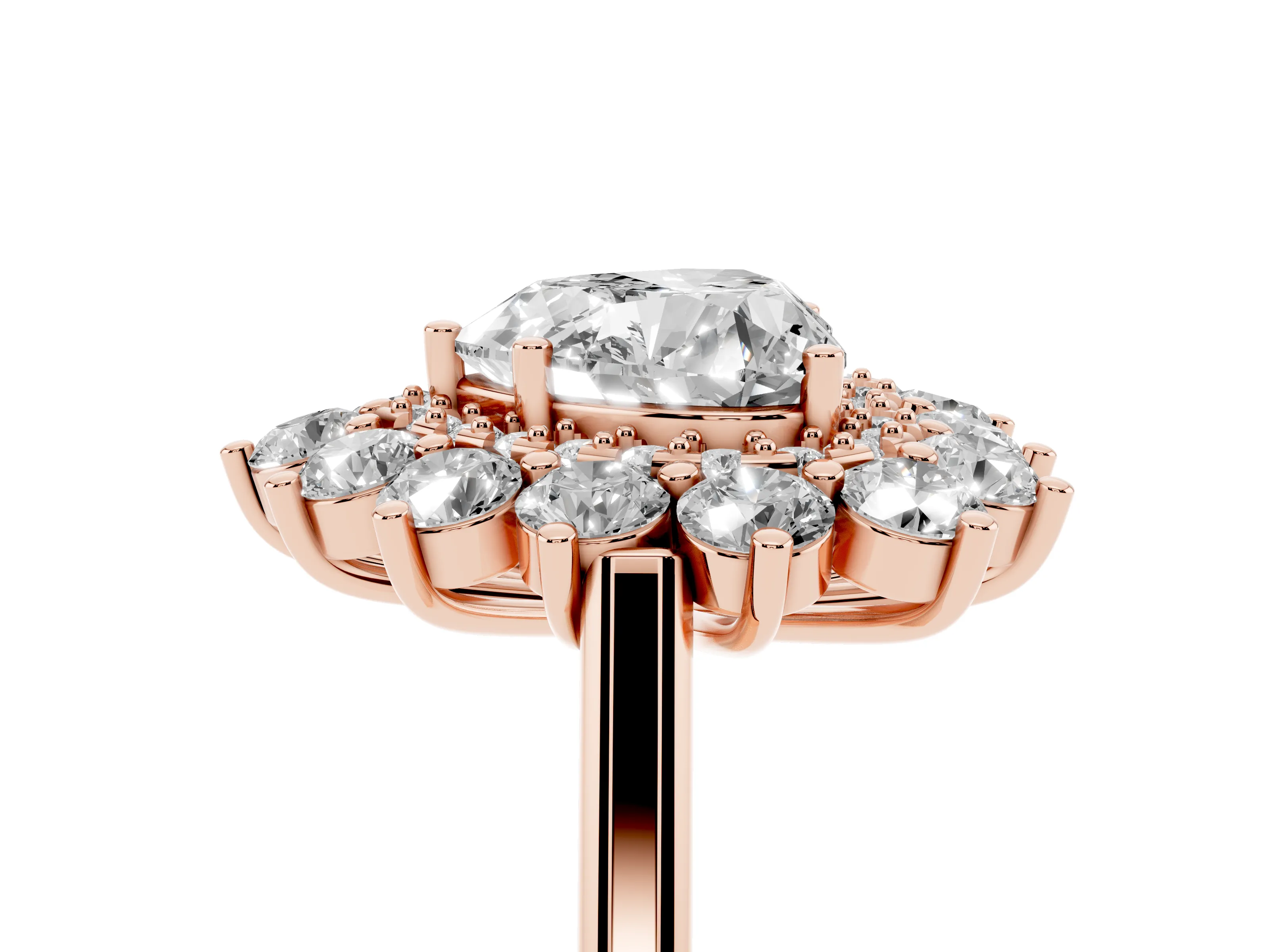 Heart Cut Diamond Floral Double Halo Ring Set in Rose gold with Round Petals