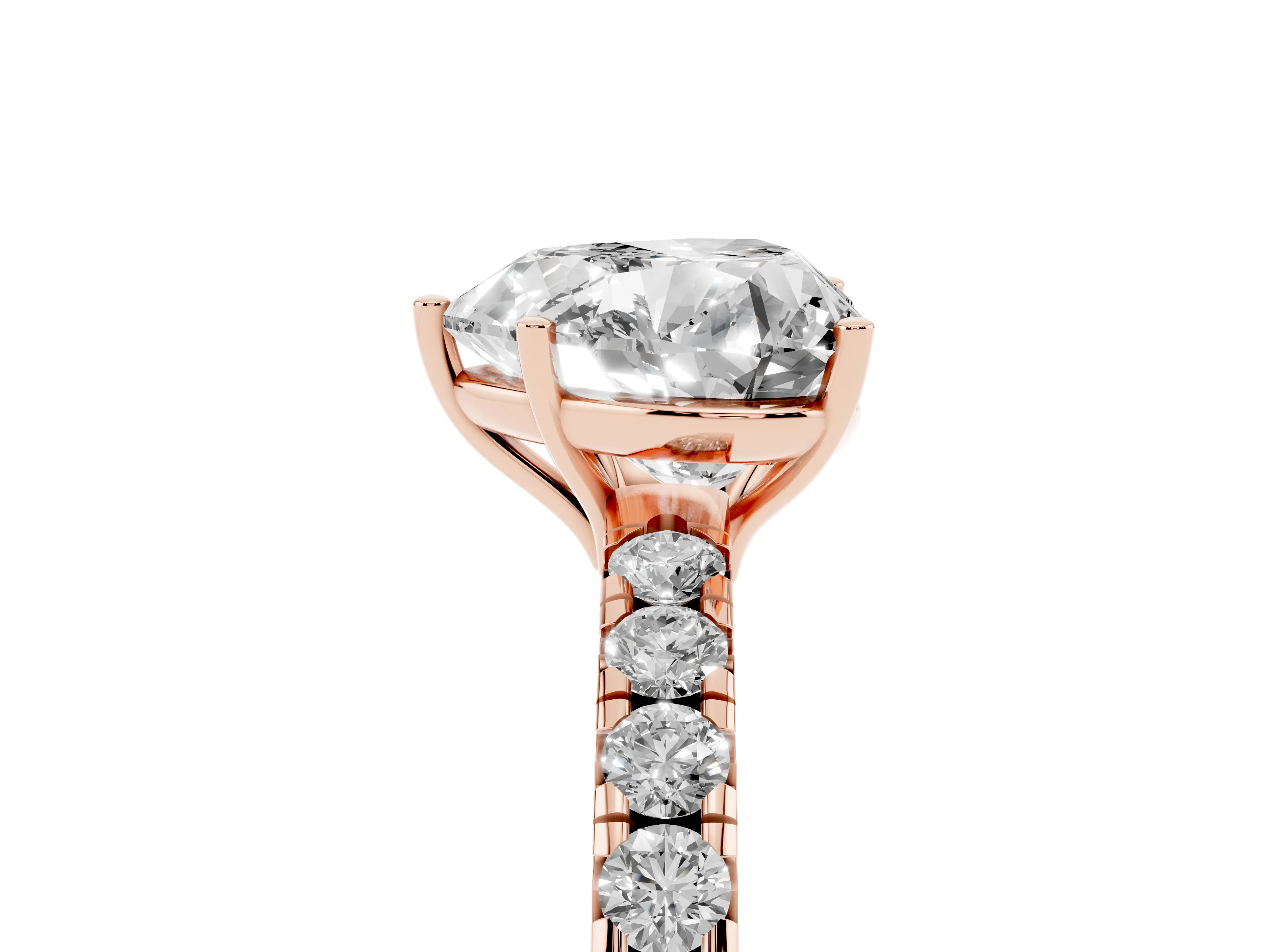 Heart Cut Diamond Pavé Solitaire Engagement Ring Set in Rose gold with Prong Setting